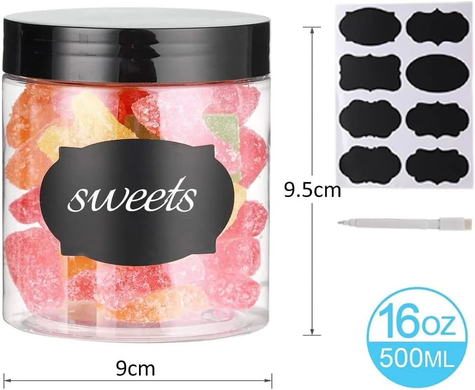 مجموعه 12 عددی ظروف پلاستیکی 500 میلی لیتری YBCPACK با درب، برچسب و یک قلم، ظروف نگهداری پلاستیکی شفاف برای نگهداری مواد غذایی، نگهداری لوازم صنایع دستی، ظروف نگهداری مواد غذایی خشک، تنقلات، بادام زمینی، پودر و ادویه