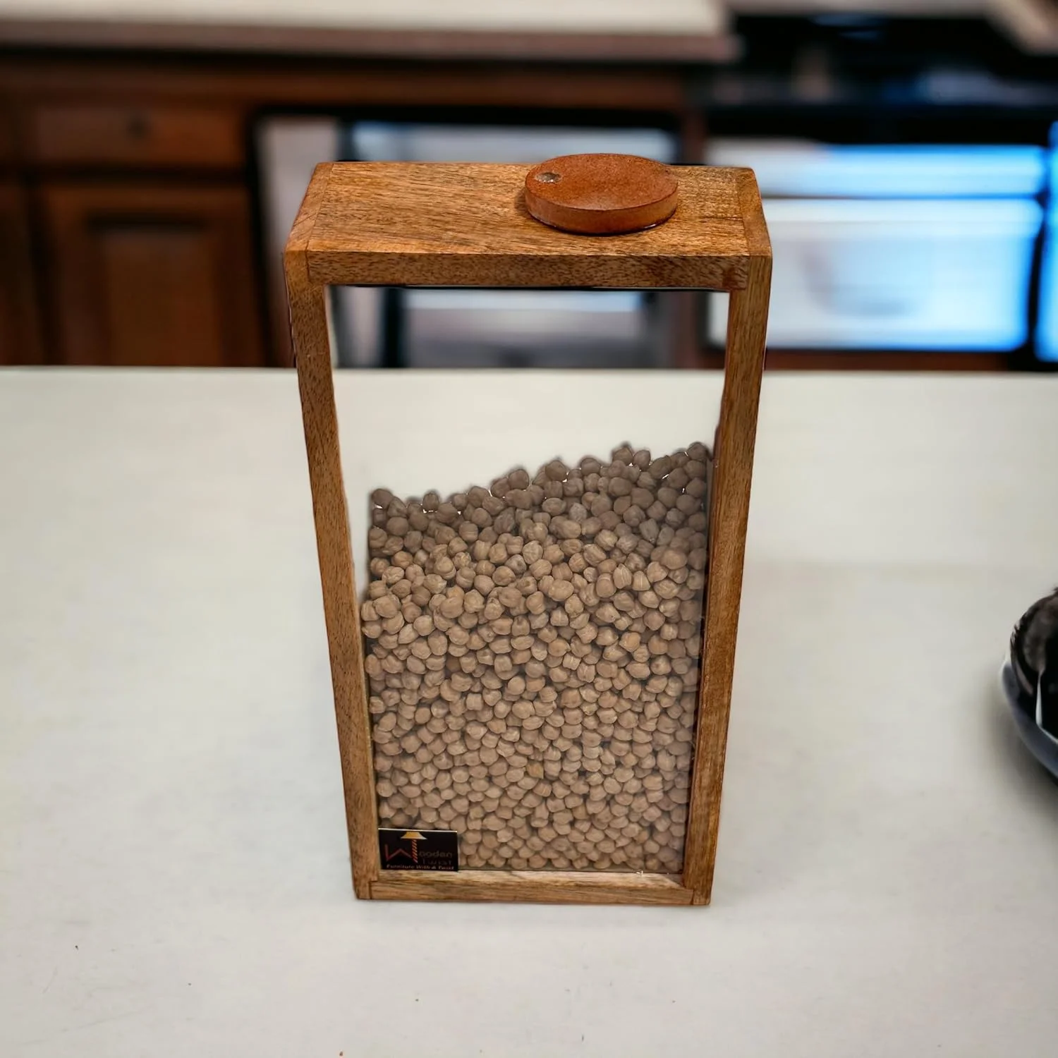 ظرف نگهداری مواد غذایی چوبی تویست، شیشه های نگهداری چوبی، ظروف نگهداری غلات و پاستا برای انبار (بزرگ)