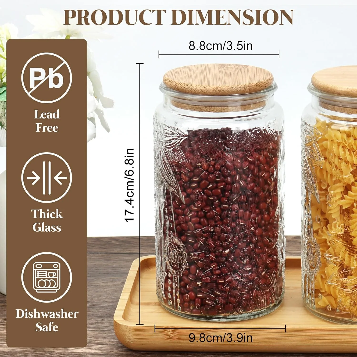 ظروف شیشه ای ذخیره سازی Yiter، ظروف ذخیره سازی درب دار و محکم با طرح قدیمی برای آجیل، چای، حبوبات، ظرف ذخیره سازی بزرگ برای آشپزخانه، انبار، 2 عدد 1000 میلی لیتری