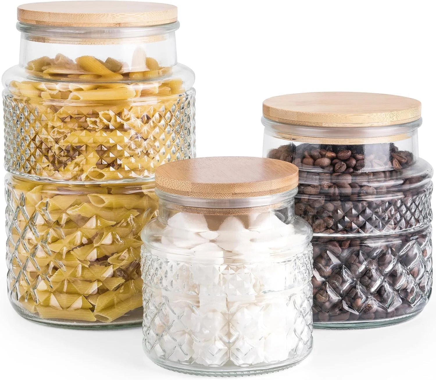 ظرف آبنبات خوری برجسته Winter Shore به همراه درب (بسته 3 عددی) - شیشه تزئینی بزرگ به همراه درب - ظرف آبنبات - کاسه شکر کوچک برای آشپزخانه - ست شیشه ای ظرف بیسکویت به همراه درب - ظرف آبنبات خوری به همراه درب