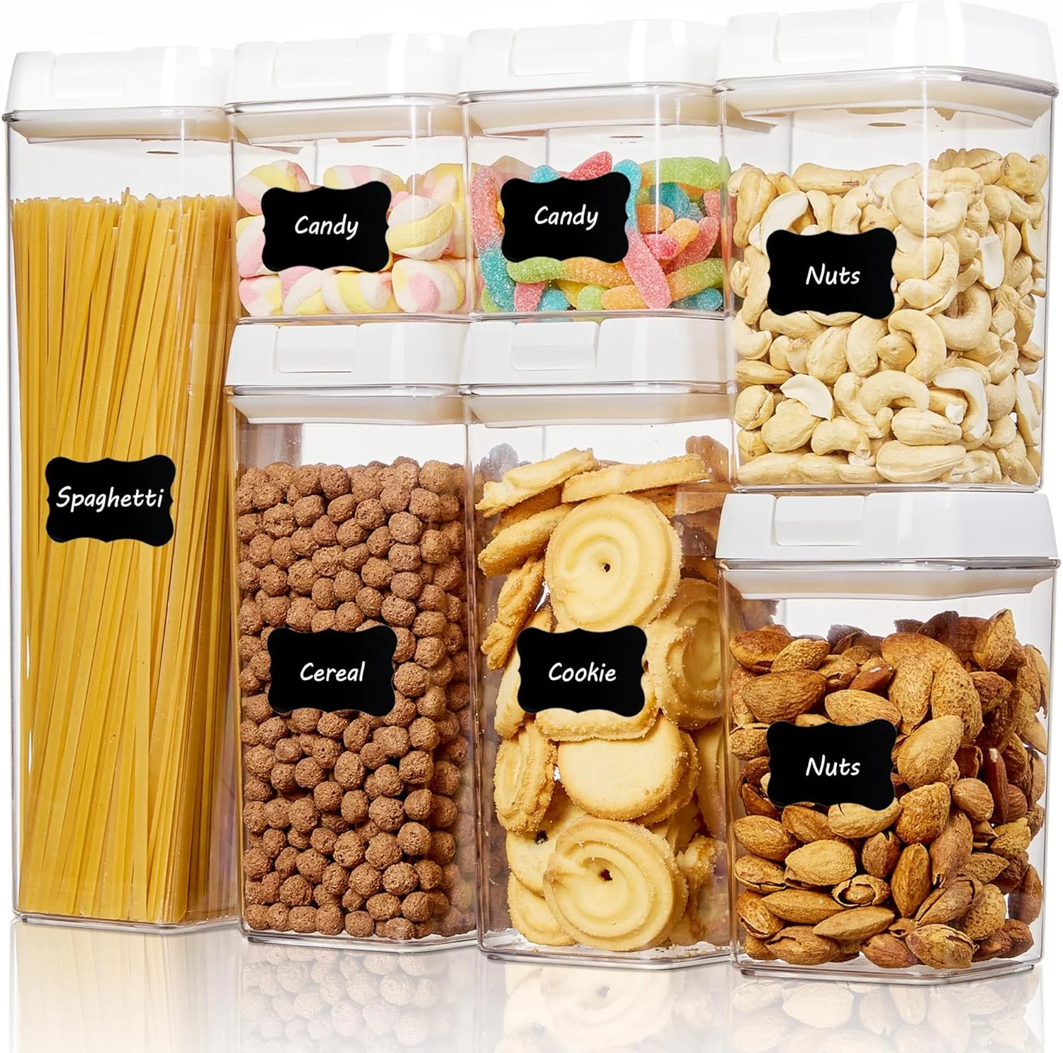 ست ظروف نگهداری مواد غذایی درب دار Vtopamrt با درب های قفل دار - ست 7 تایی، ظروف پلاستیکی سازماندهی آشپزخانه و انبار برای غلات، آرد، برچسب و ماژیک، بدون BPA و طراحی قابل چیدن