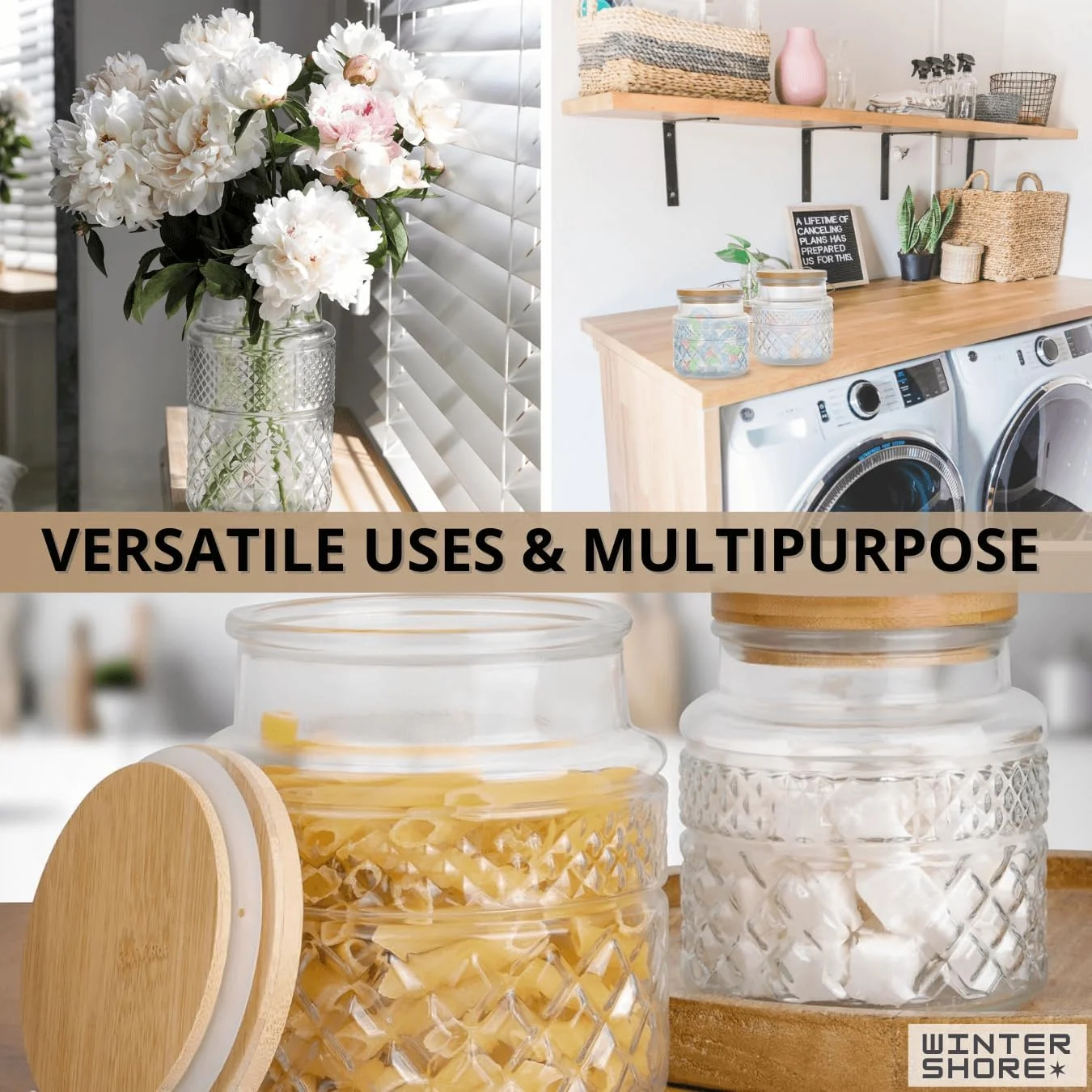 ظرف آبنبات خوری برجسته Winter Shore به همراه درب (بسته 3 عددی) - شیشه تزئینی بزرگ به همراه درب - ظرف آبنبات - کاسه شکر کوچک برای آشپزخانه - ست شیشه ای ظرف بیسکویت به همراه درب - ظرف آبنبات خوری به همراه درب