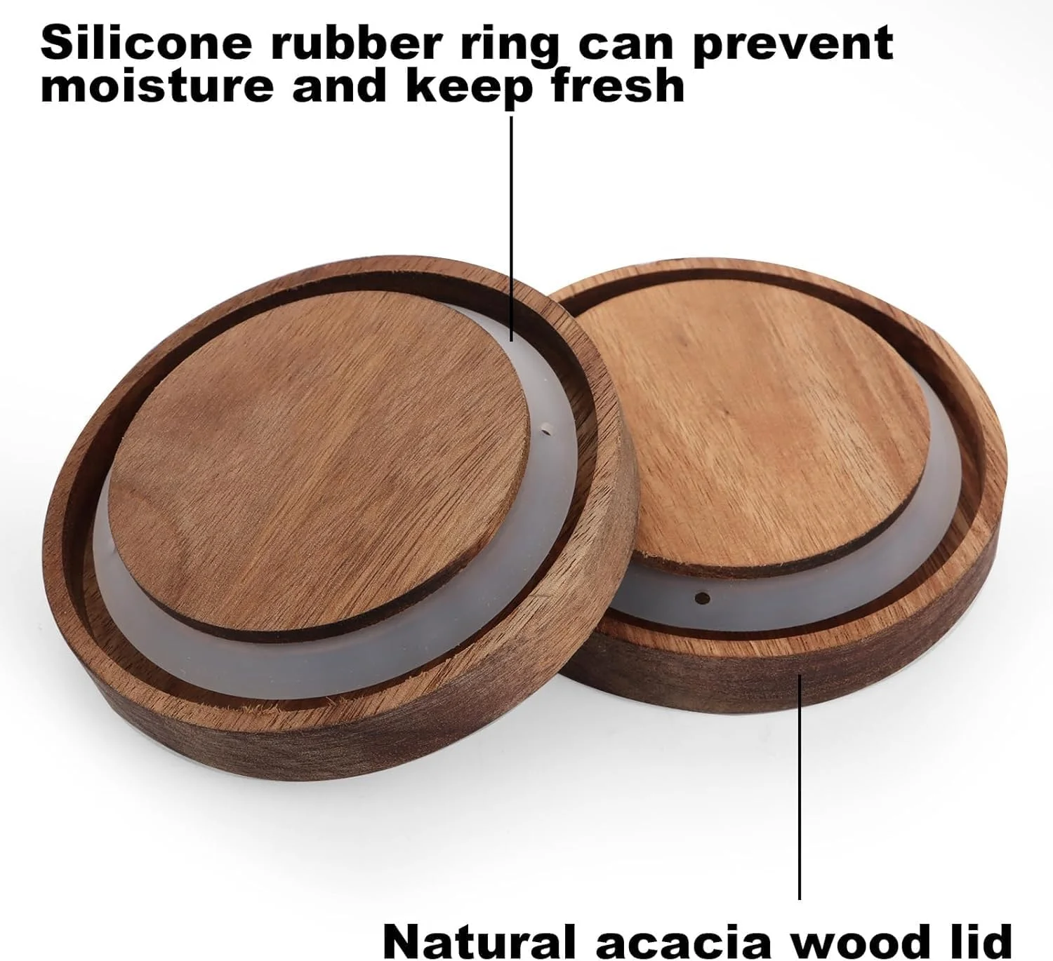 ست 4 عددی شیشه های درب چوبی، شیشه های ذخیره سازی مواد غذایی 500 میلی لیتری، شیشه های شفاف آشپزخانه برای چای، قهوه، شکر، حبوبات، غلات