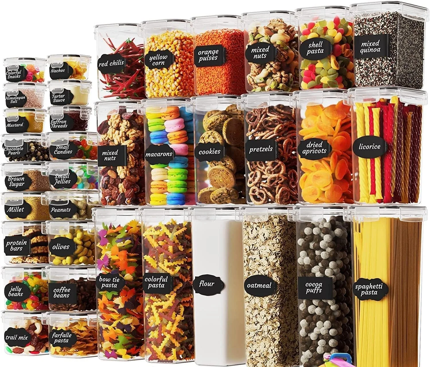 ست ظروف نگهداری مواد غذایی پلاستیکی ویتال با درب – ظروف سازماندهی آشپزخانه دربسته برای ادویه جات، حبوبات، تنقلات، مواد غذایی خشک – 36 تکه
