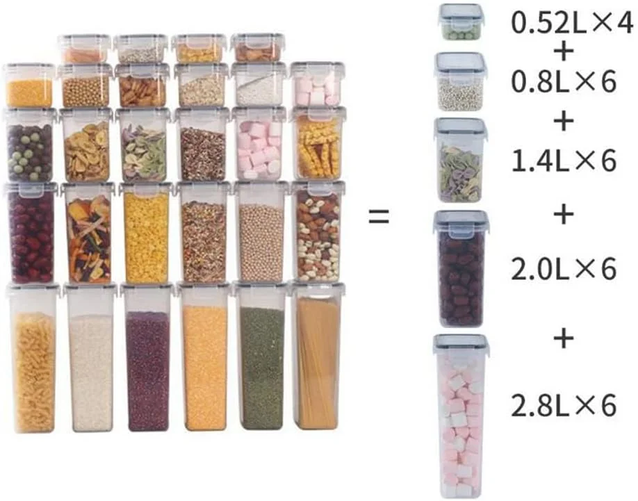 ست ظروف نگهداری مواد غذایی پلاستیکی ویتال با درب – ظروف سازماندهی آشپزخانه دربسته برای ادویه جات، حبوبات، تنقلات، مواد غذایی خشک – 36 تکه