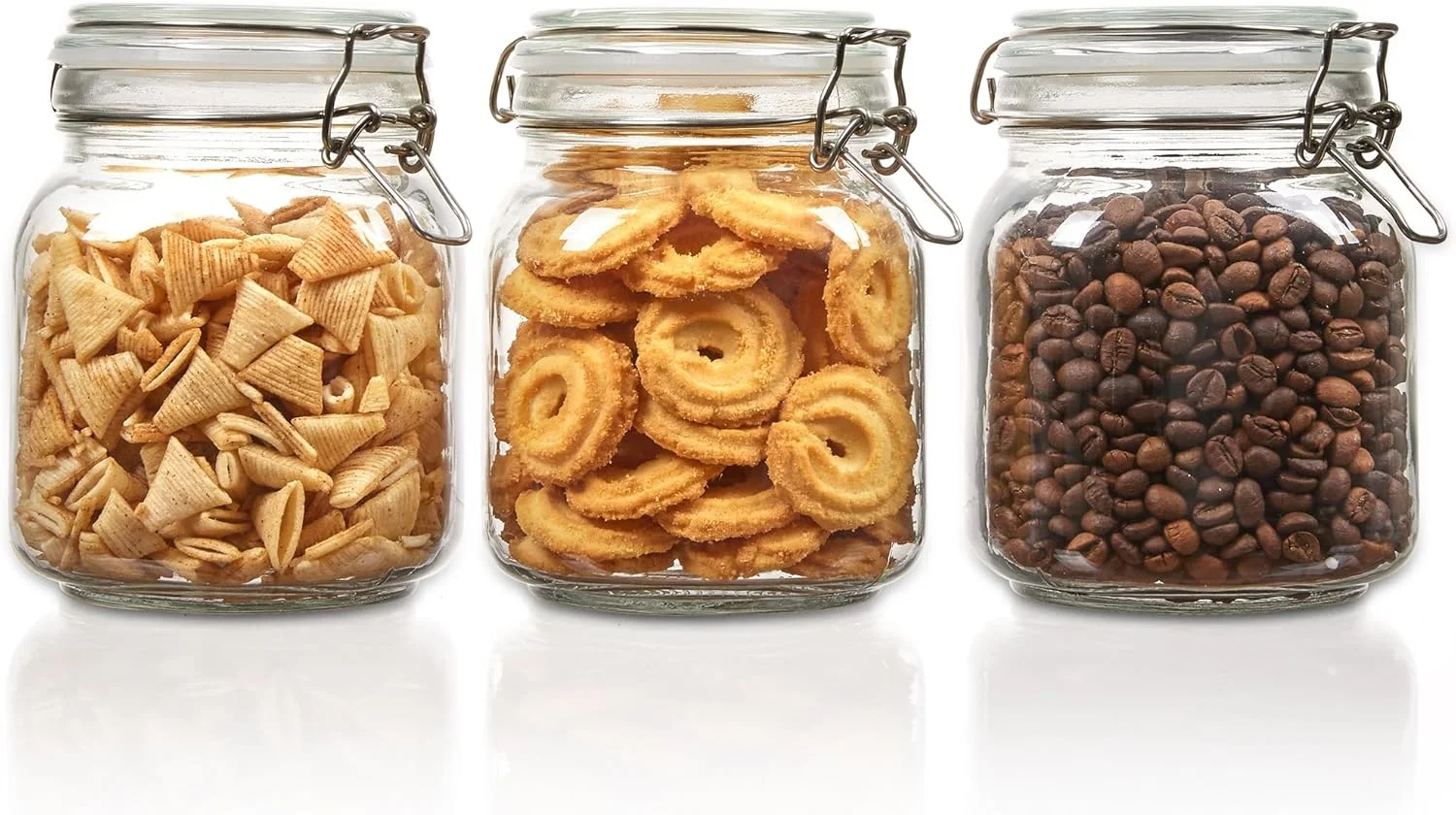 ظروف شیشه ای نگهداری مواد غذایی Vtopmart با درب های گیره دار هواگیر، بسته 3 عددی، ظروف آشپزخانه برای آرد، غلات، قهوه، پاستا و کنسرو، ظروف مربا مربع شکل با 8 برچسب تخته سیاه