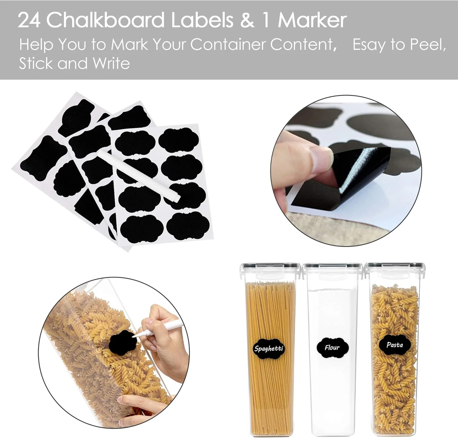 ظروف نگهداری مواد غذایی درب دار Vtopmart، 4 عدد ظرف 2.8 لیتری پاستا برای سازماندهی و نگهداری مواد غذایی در انبار، ظروف نگهداری آشپزخانه بدون BPA برای اسپاگتی، آرد، شکر و نودل، مشکی ظروف نگهداری مواد غذایی درب دار Vtopmart، 4 عدد ظرف 2.8 لیتری پاستا برای سازماندهی و نگهداری مواد غذایی در انبار، ظروف نگهداری آشپزخانه بدون BPA برای اسپاگتی، آرد، شکر و نودل، مشکی