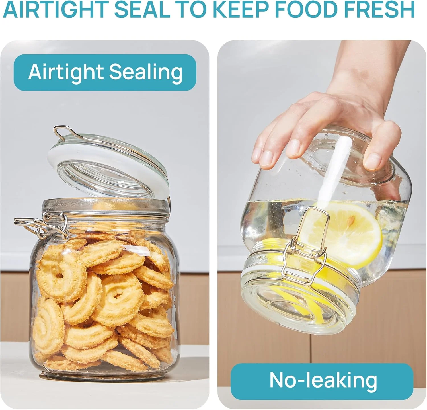 ظروف شیشه ای نگهداری مواد غذایی Vtopmart با درب های گیره دار هواگیر، بسته 3 عددی، ظروف آشپزخانه برای آرد، غلات، قهوه، پاستا و کنسرو، ظروف مربا مربع شکل با 8 برچسب تخته سیاه