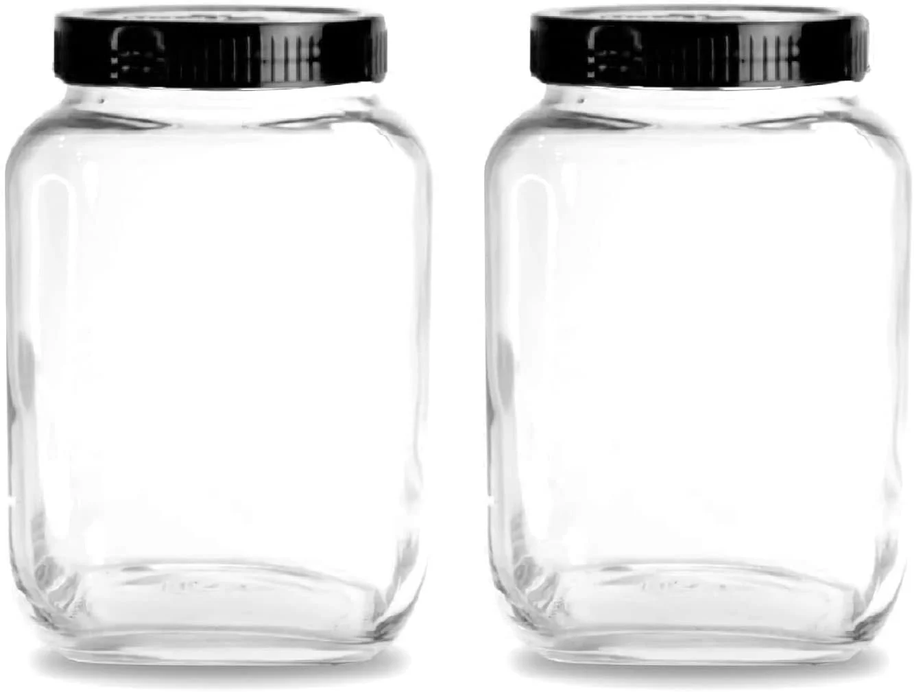 ظروف شیشه ای مکعبی پیرامال ونسی، 3 کیلوگرمی، مربعی شکل، مناسب برای نگهداری مواد غذایی در آشپزخانه، تنقلات، ادویه جات، مربا، ترشی، کلوچه، میوه خشک، دانه های قهوه با درب مشکی، 3 لیتری، ست 2 عددی