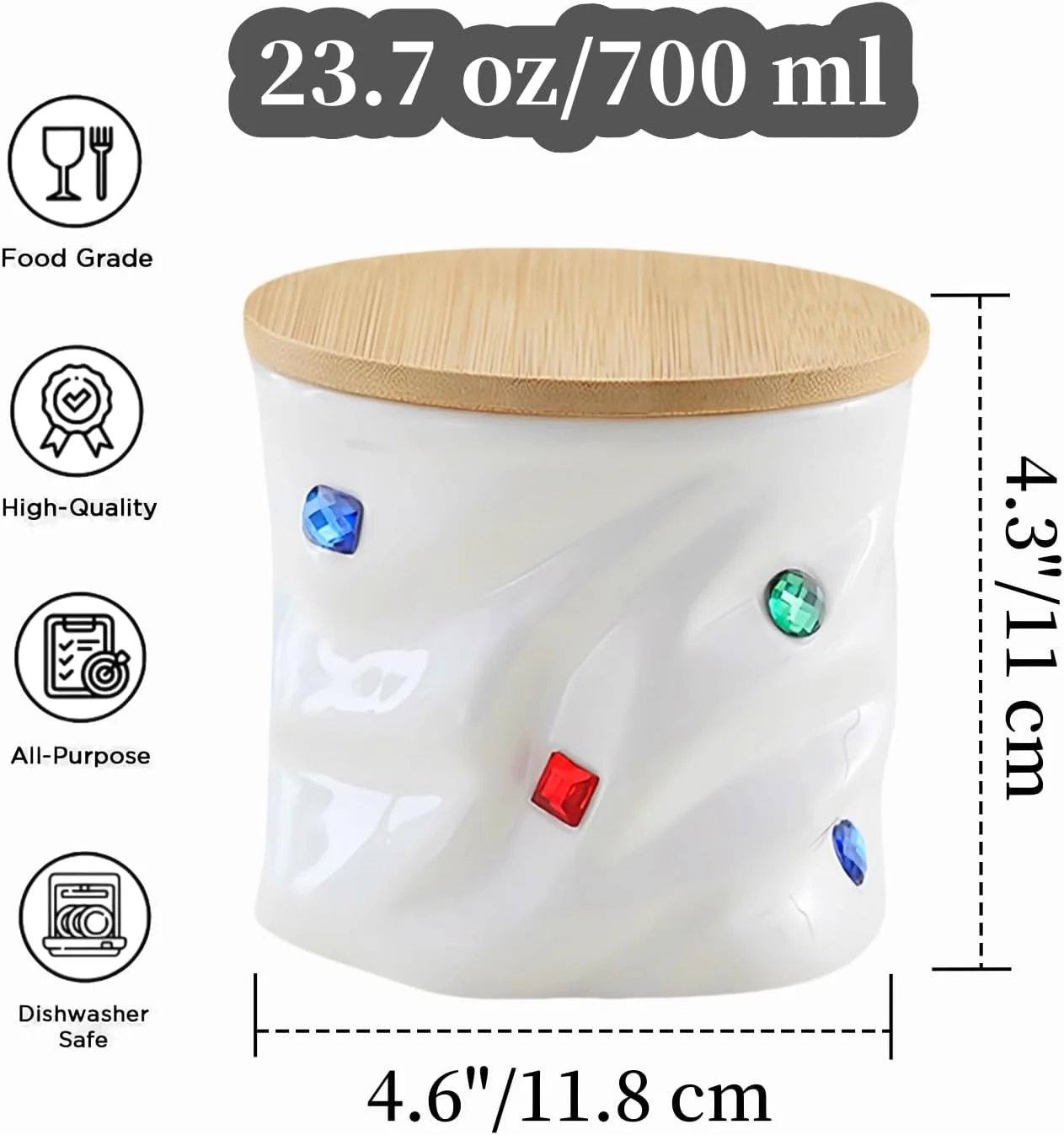 ظرف سرامیکی درب دار UUBeauty، ظروف نگهداری مواد غذایی با درب های بامبو، سازمان دهنده های انبار و ظروف نگهداری برای چای، شکر، آب نبات، دانه های قهوه (700 میلی لیتر - سفید)