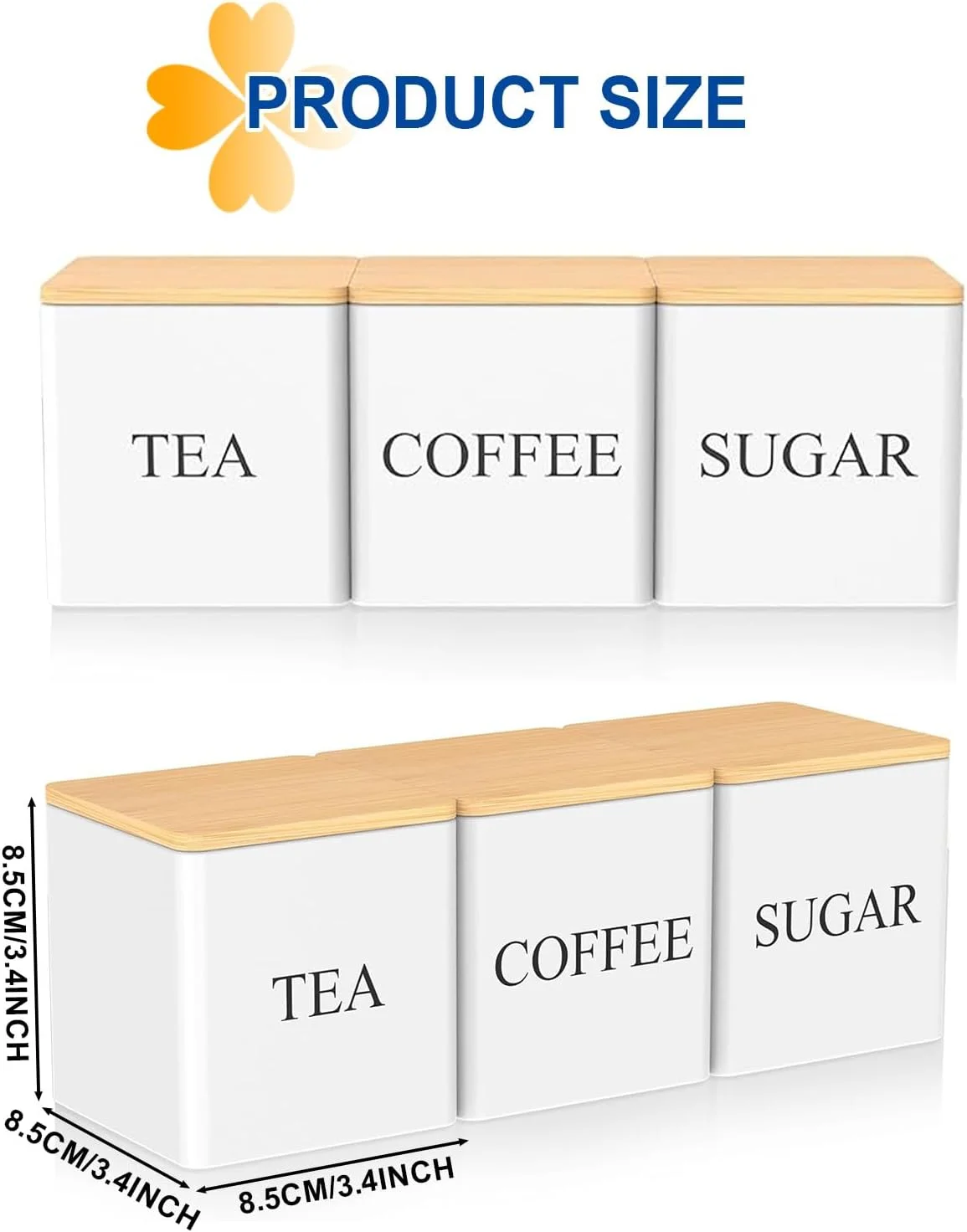 ست ۳ عددی ظروف نگهداری مربعی URbazaar، ظروف نگهداری شیک، ظروف چای مربعی کلاسیک با درب بامبو و محفظه هوا، مناسب برای قهوه، شکر و چای (سفید) ست ۳ عددی ظروف نگهداری مربعی URbazaar، ظروف نگهداری شیک، ظروف چای مربعی کلاسیک با درب بامبو و محفظه هوا، مناسب برای قهوه، شکر و چای (سفید)