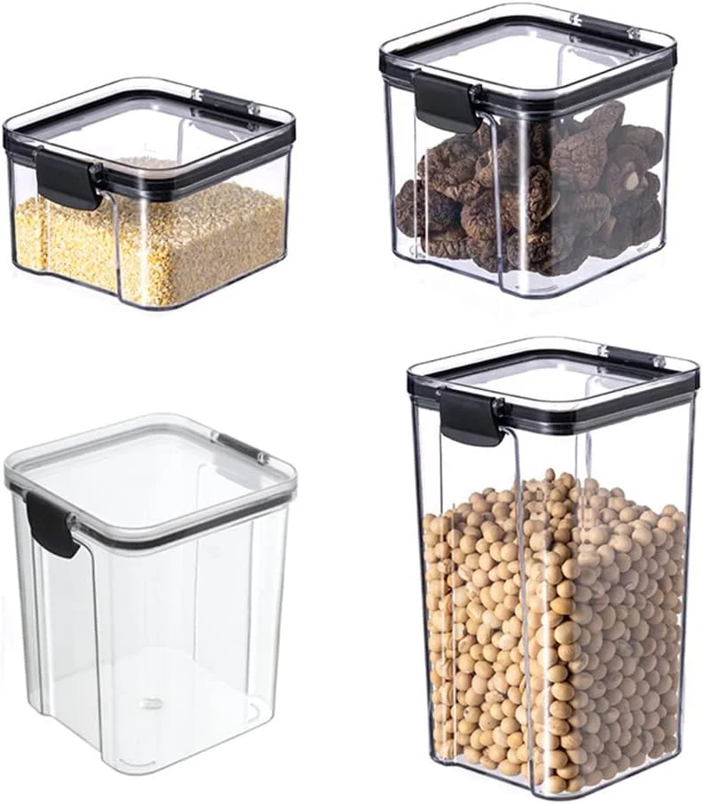 ظروف نگهداری مواد غذایی UBP، مخزن نگهداری مهر و موم شده شفاف با درب های قفل آسان، شیشه نگهداری مواد غذایی آشپزخانه، بدون BPA، برای پاستا، غلات، برنج، بلغور جو دوسر، غذای حیوانات خانگی (4 عدد - مخلوط)