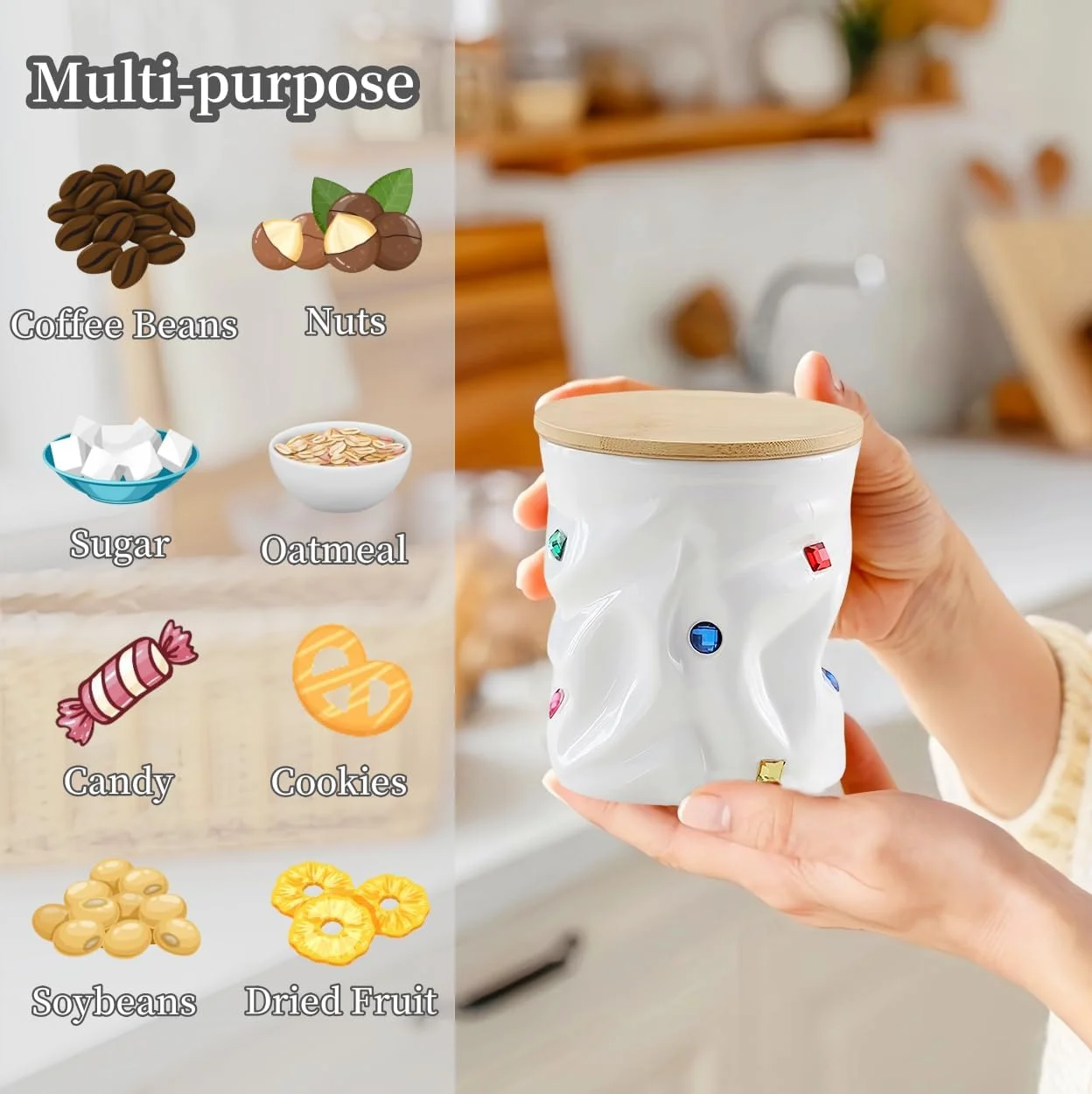 ظرف سرامیکی درب دار UUBeauty، ظروف نگهداری مواد غذایی با درب های بامبو، سازمان دهنده های انبار و ظروف نگهداری برای چای، شکر، آب نبات، دانه های قهوه (700 میلی لیتر - سفید)