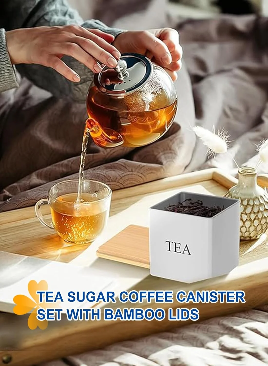 ست ۳ عددی ظروف نگهداری مربعی URbazaar، ظروف نگهداری شیک، ظروف چای مربعی کلاسیک با درب بامبو و محفظه هوا، مناسب برای قهوه، شکر و چای (سفید) ست ۳ عددی ظروف نگهداری مربعی URbazaar، ظروف نگهداری شیک، ظروف چای مربعی کلاسیک با درب بامبو و محفظه هوا، مناسب برای قهوه، شکر و چای (سفید)