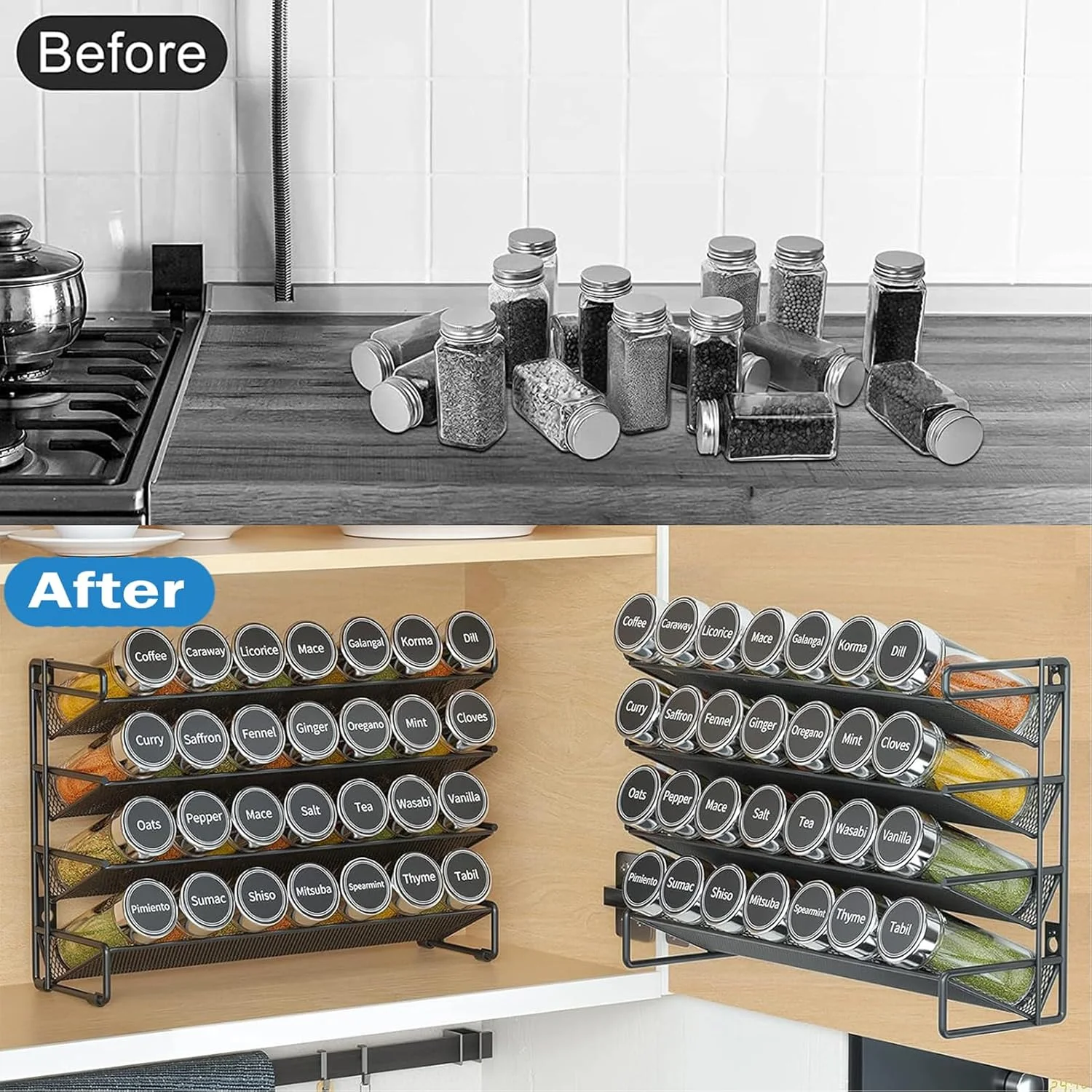 U-HOOME قفسه ادویه 4 طبقه برای کابینت، سازمان دهنده ادویه با 28 شیشه ادویه با درب، قیف، 386 برچسب ادویه، سازمان دهنده چاشنی برای روی میز، آشپزخانه، انبار، کابینت (قفسه با 28 شیشه) U-HOOME قفسه ادویه 4 طبقه برای کابینت، سازمان دهنده ادویه با 28 شیشه ادویه با درب، قیف، 386 برچسب ادویه، سازمان دهنده چاشنی برای روی میز، آشپزخانه، انبار، کابینت (قفسه با 28 شیشه)