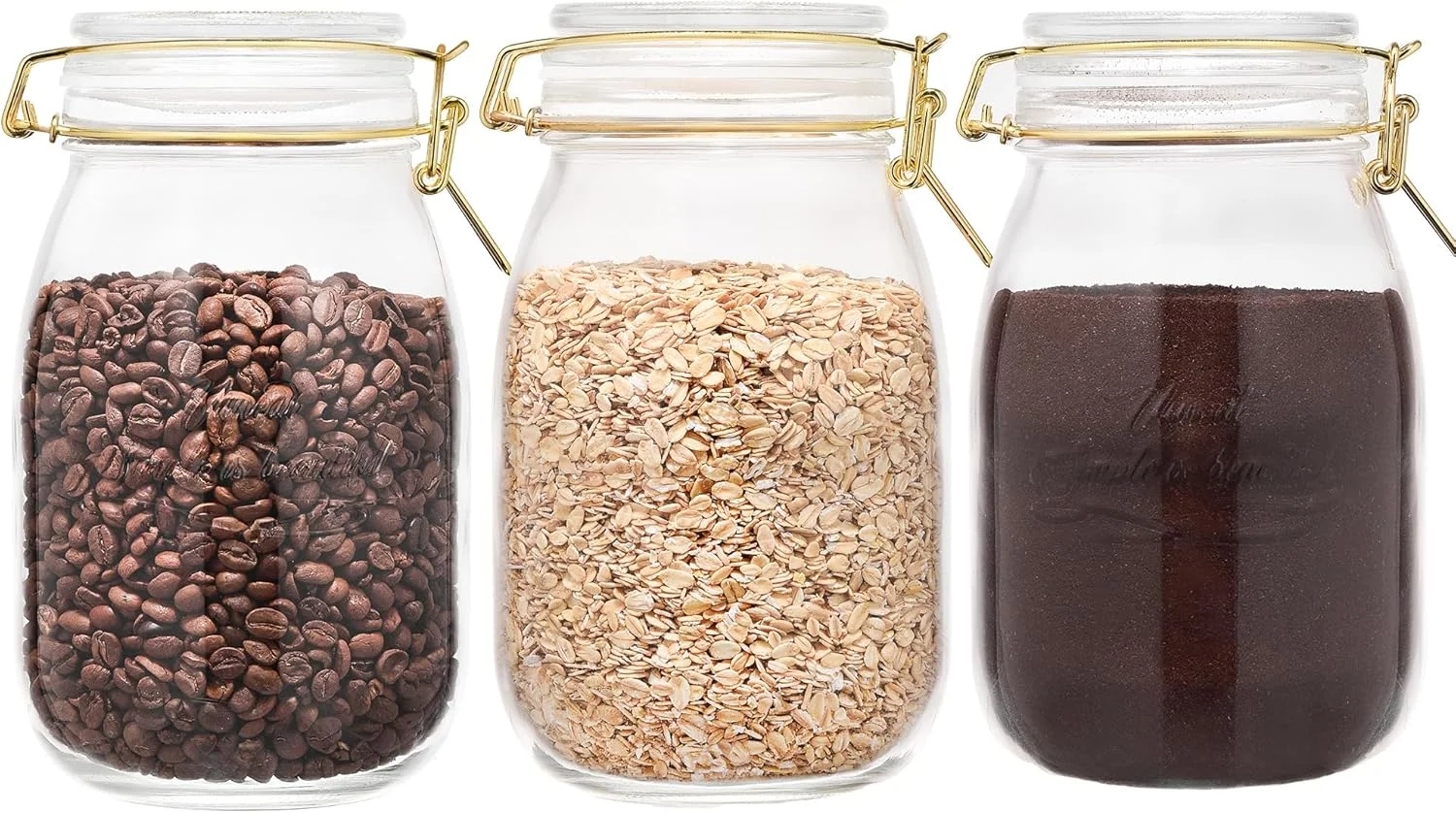 ظروف شیشه ای درب دار UINEAT، ظرف نگهداری مواد غذایی 1.9 لیتری، ست 3 عددی، مناسب برای سازماندهی و نگهداری آرد، غلات، پاستا، شکر، حبوبات، قهوه و کلوچه در آشپزخانه و انبار