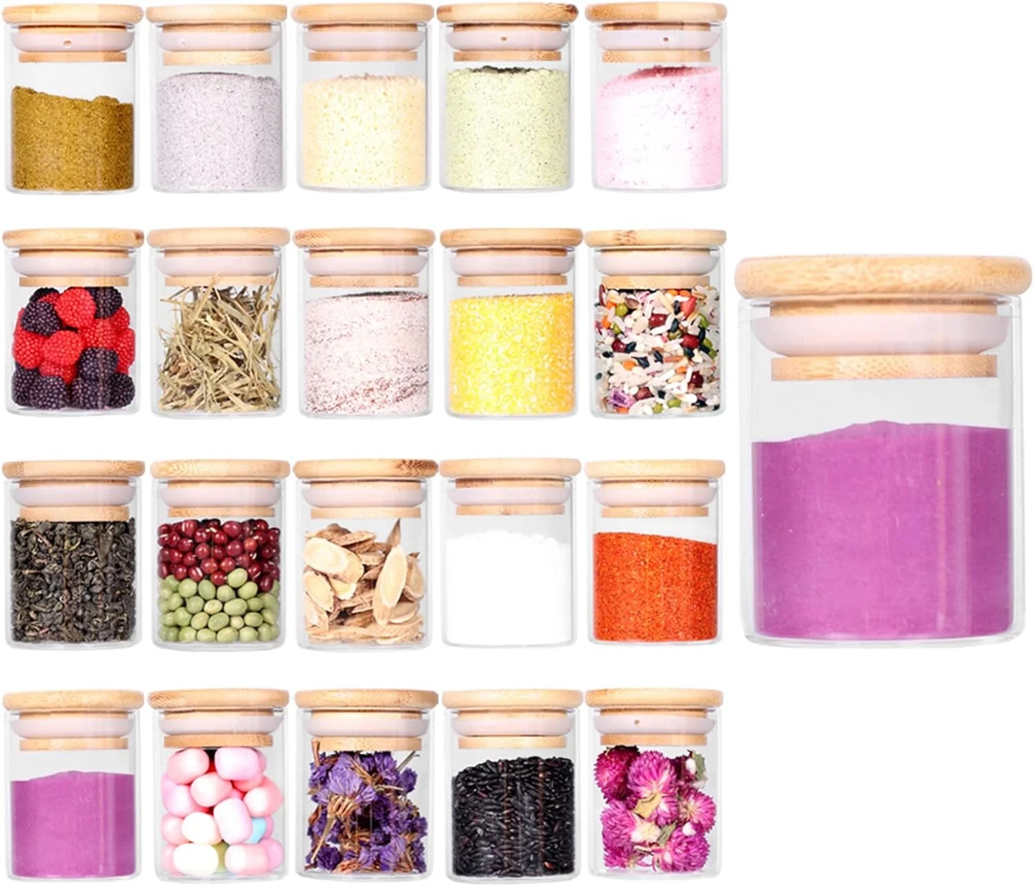 ست جا ادویه ای Tzerotone، شیشه ای 2.5 اونسی 20 تکه با درب های بامبو و برچسب های هواگیر، ظروف نگهداری مواد غذایی کوچک شفاف برای انبار، ظروف آشپزخانه برای چای، گیاهان، شکر، نمک، قهوه ست جا ادویه ای Tzerotone، شیشه ای 2.5 اونسی 20 تکه با درب های بامبو و برچسب های هواگیر، ظروف نگهداری مواد غذایی کوچک شفاف برای انبار، ظروف آشپزخانه برای چای، گیاهان، شکر، نمک، قهوه