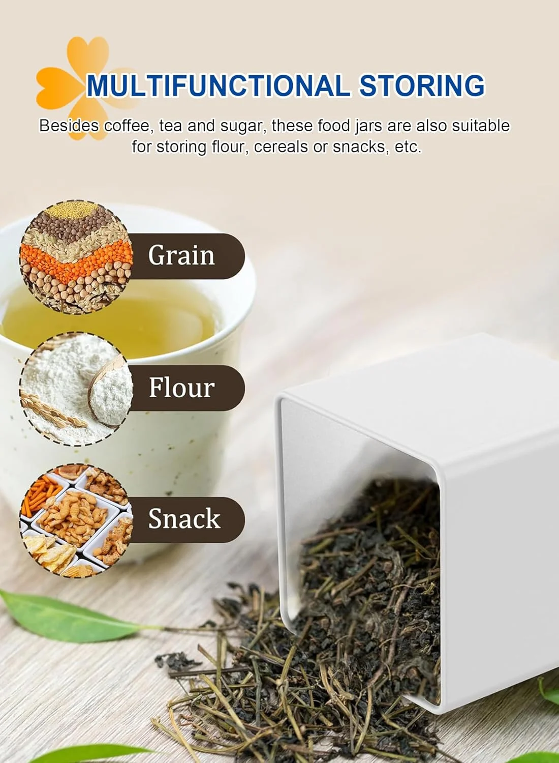 ست ۳ عددی ظروف نگهداری مربعی URbazaar، ظروف نگهداری شیک، ظروف چای مربعی کلاسیک با درب بامبو و محفظه هوا، مناسب برای قهوه، شکر و چای (سفید) ست ۳ عددی ظروف نگهداری مربعی URbazaar، ظروف نگهداری شیک، ظروف چای مربعی کلاسیک با درب بامبو و محفظه هوا، مناسب برای قهوه، شکر و چای (سفید)