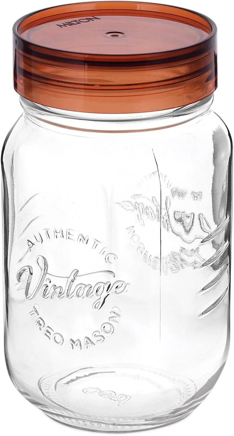ظرف شیشه ای درب دار Treo By Milton Vintage، ظرف نگهداری آشپزخانه شیشه ای، بدون BPA، سازمان دهنده شفاف، دبه چند منظوره برای غذا، ادویه، غلات، کلوچه، غذای خشک، 1000 میلی لیتر