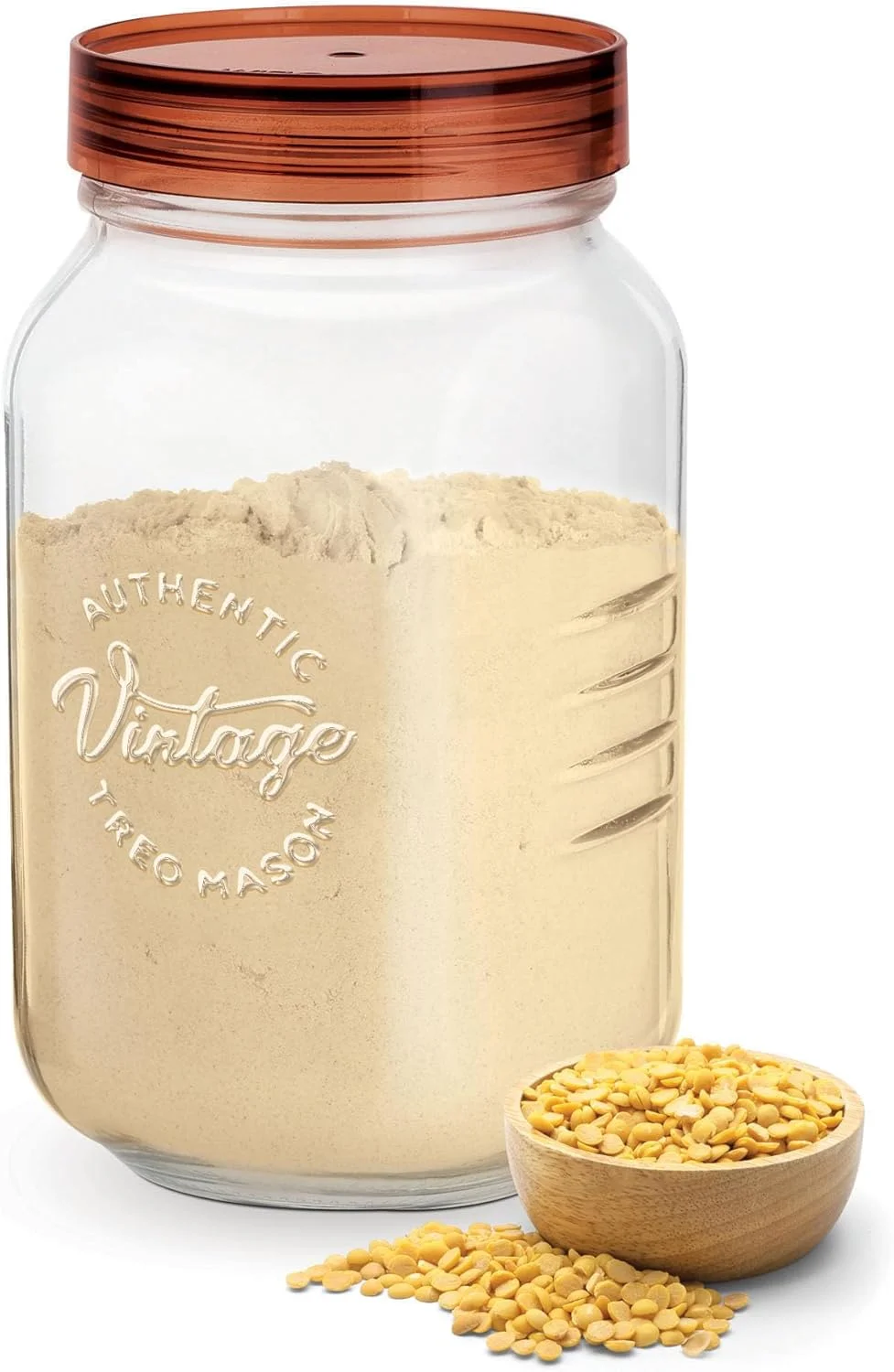 ظرف شیشه ای درب دار Treo By Milton Vintage، ظرف نگهداری شیشه ای آشپزخانه، بدون BPA، سازمان دهنده شفاف، دابای چند منظوره برای غذا، ادویه، غلات، کلوچه، غذای خشک، 2000 میلی لیتر