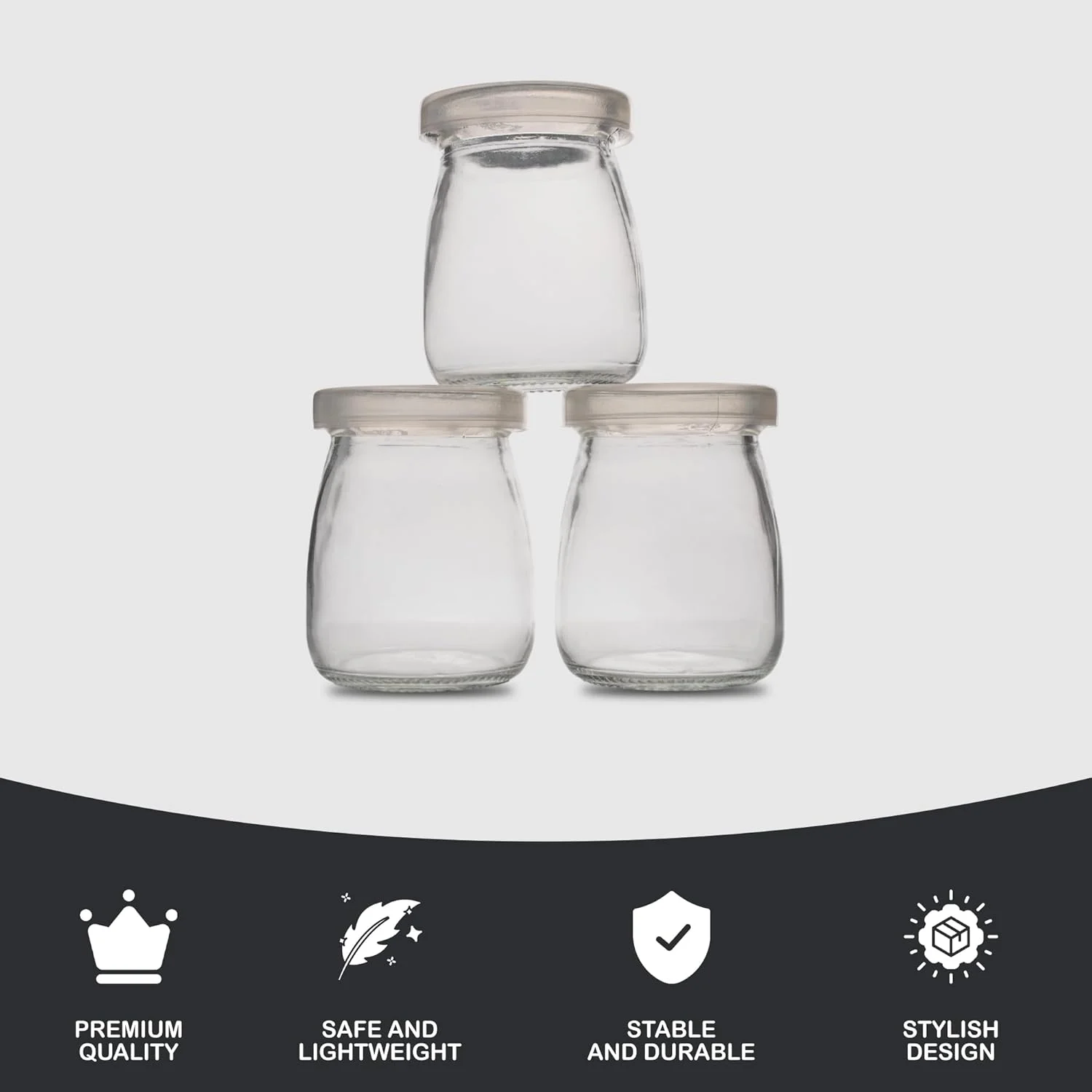 ست 3 تایی ظروف شیشه ای شفاف تریشی با درب های محکم - ظروف چند منظوره 100 میلی لیتری برای ادویه جات، چاشنی ها، تنقلات، استفاده در کابینت و یخچال، ظروف شیشه ای برای استفاده در آشپزخانه و منزل