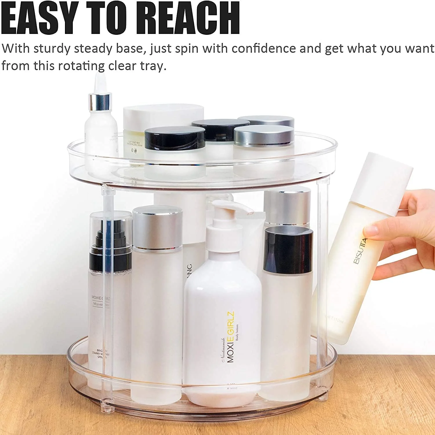 ارگانایزر دو طبقه گردان 360 درجه U-HOOME از جنس اکریلیک، مناسب برای کابینت، قفسه ادویه، و یخچال (دولایه، شفاف)