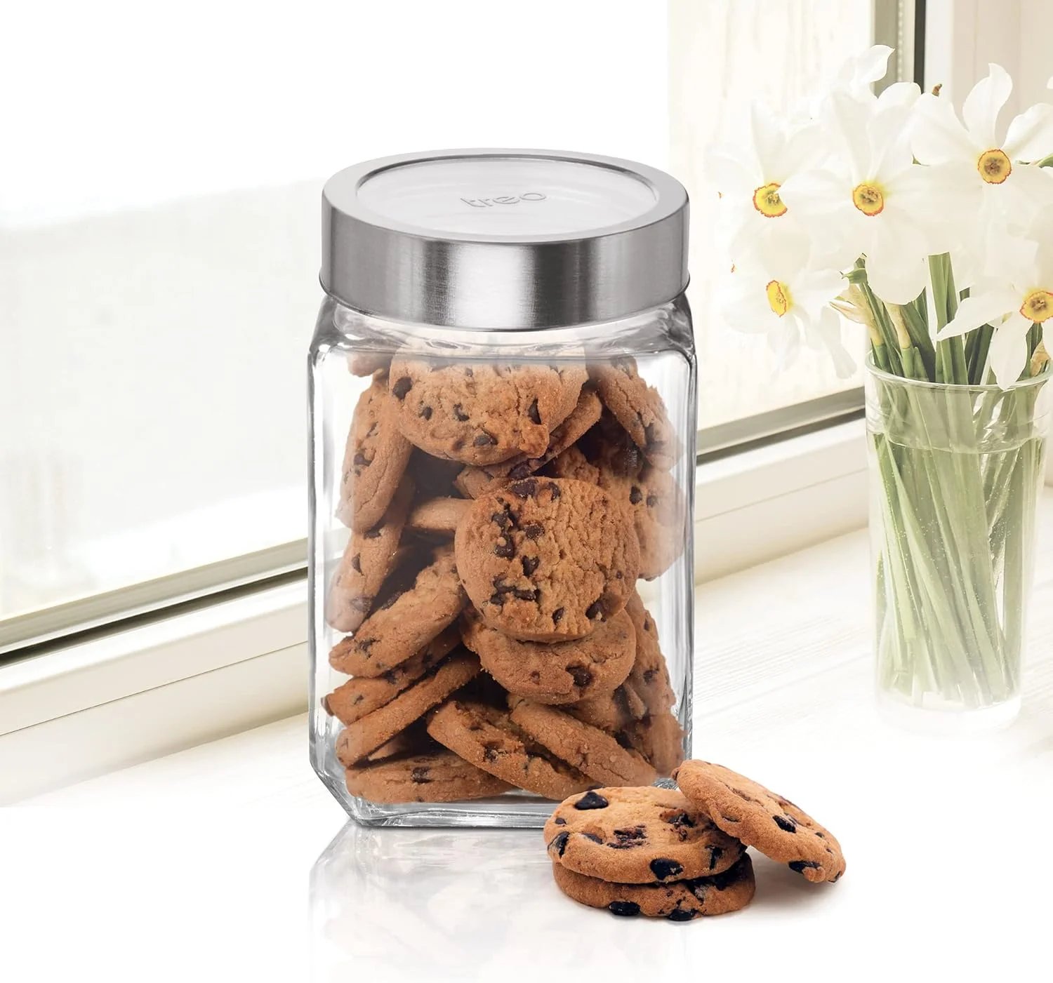 ظروف نگهداری مکعبی Treo by Milton، ست 6 عددی، شیشه ای با درب استیل محکم، 800 میلی لیتر، ظروف شفاف برای تنقلات، حبوبات، ادویه جات، ترشیجات، غلات، کلوچه ها، مواد غذایی خشک