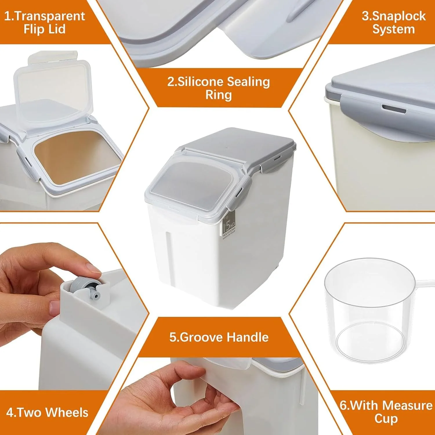 ظروف نگهداری مواد غذایی درب دار و پیمانه دار Tikwoork، ظرفیت بزرگ 15 کیلوگرمی برای نگهداری غذای حیوانات خانگی، سطل نگهداری مواد غذایی آشپزخانه برای برنج، غلات، آرد، غذای گربه/سگ ظروف نگهداری مواد غذایی درب دار و پیمانه دار Tikwoork، ظرفیت بزرگ 15 کیلوگرمی برای نگهداری غذای حیوانات خانگی، سطل نگهداری مواد غذایی آشپزخانه برای برنج، غلات، آرد، غذای گربه/سگ