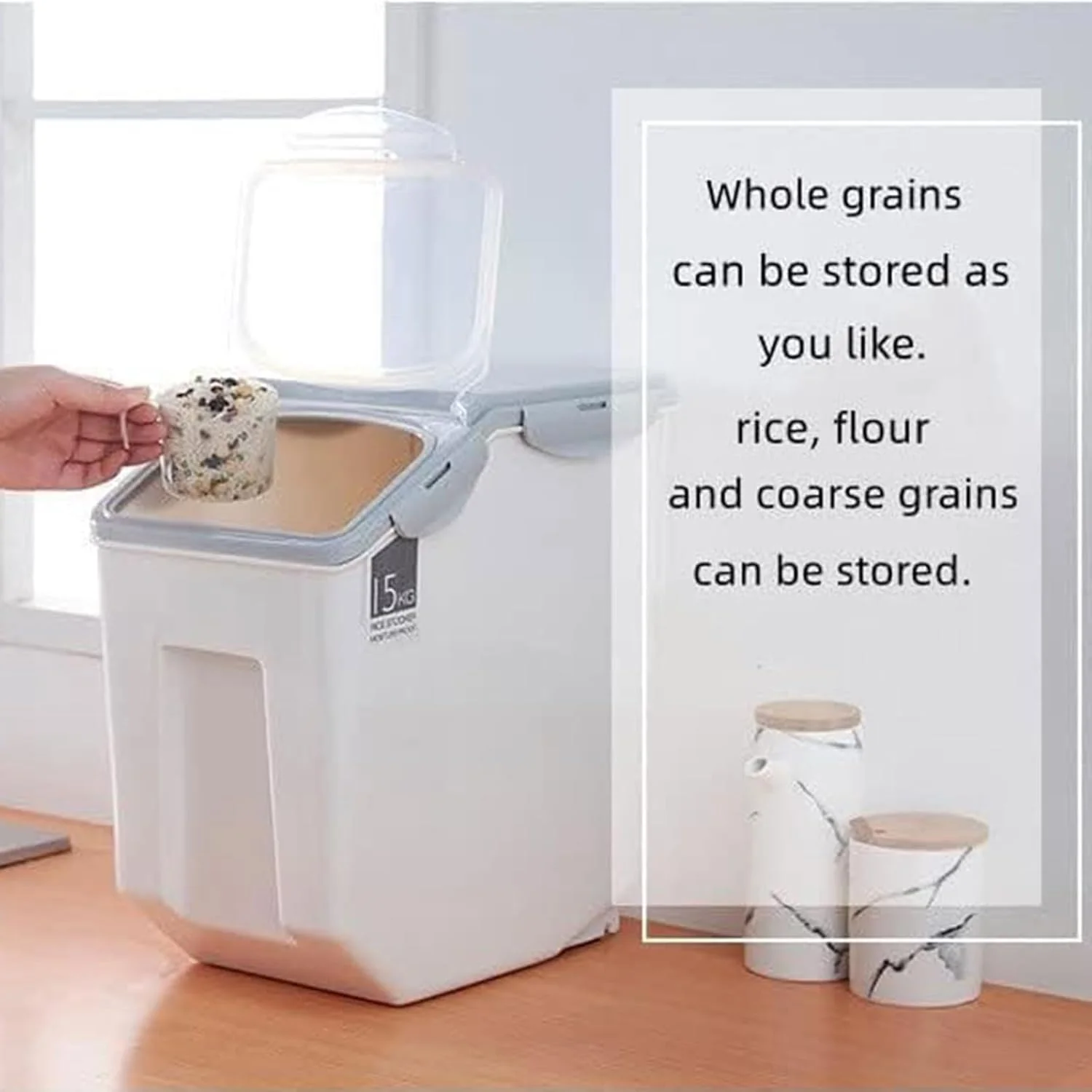 ظروف نگهداری مواد غذایی درب دار و پیمانه دار Tikwoork، ظرفیت بزرگ 15 کیلوگرمی برای نگهداری غذای حیوانات خانگی، سطل نگهداری مواد غذایی آشپزخانه برای برنج، غلات، آرد، غذای گربه/سگ ظروف نگهداری مواد غذایی درب دار و پیمانه دار Tikwoork، ظرفیت بزرگ 15 کیلوگرمی برای نگهداری غذای حیوانات خانگی، سطل نگهداری مواد غذایی آشپزخانه برای برنج، غلات، آرد، غذای گربه/سگ