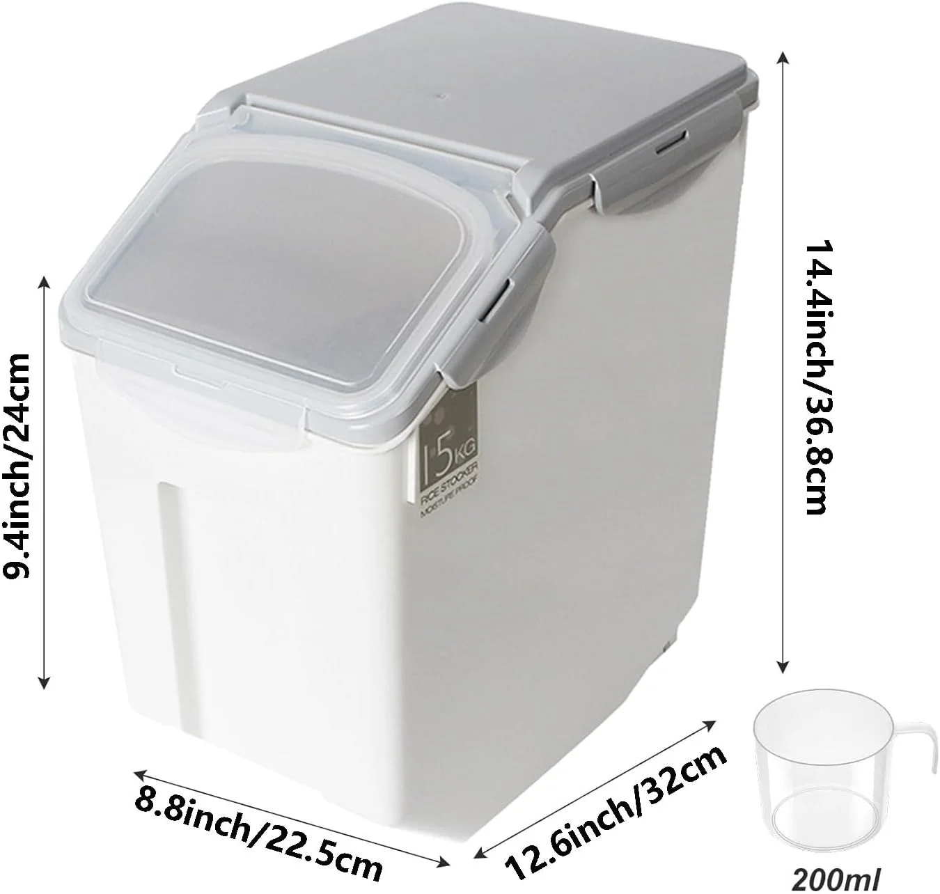 ظروف نگهداری مواد غذایی درب دار و پیمانه دار Tikwoork، ظرفیت بزرگ 15 کیلوگرمی برای نگهداری غذای حیوانات خانگی، سطل نگهداری مواد غذایی آشپزخانه برای برنج، غلات، آرد، غذای گربه/سگ ظروف نگهداری مواد غذایی درب دار و پیمانه دار Tikwoork، ظرفیت بزرگ 15 کیلوگرمی برای نگهداری غذای حیوانات خانگی، سطل نگهداری مواد غذایی آشپزخانه برای برنج، غلات، آرد، غذای گربه/سگ