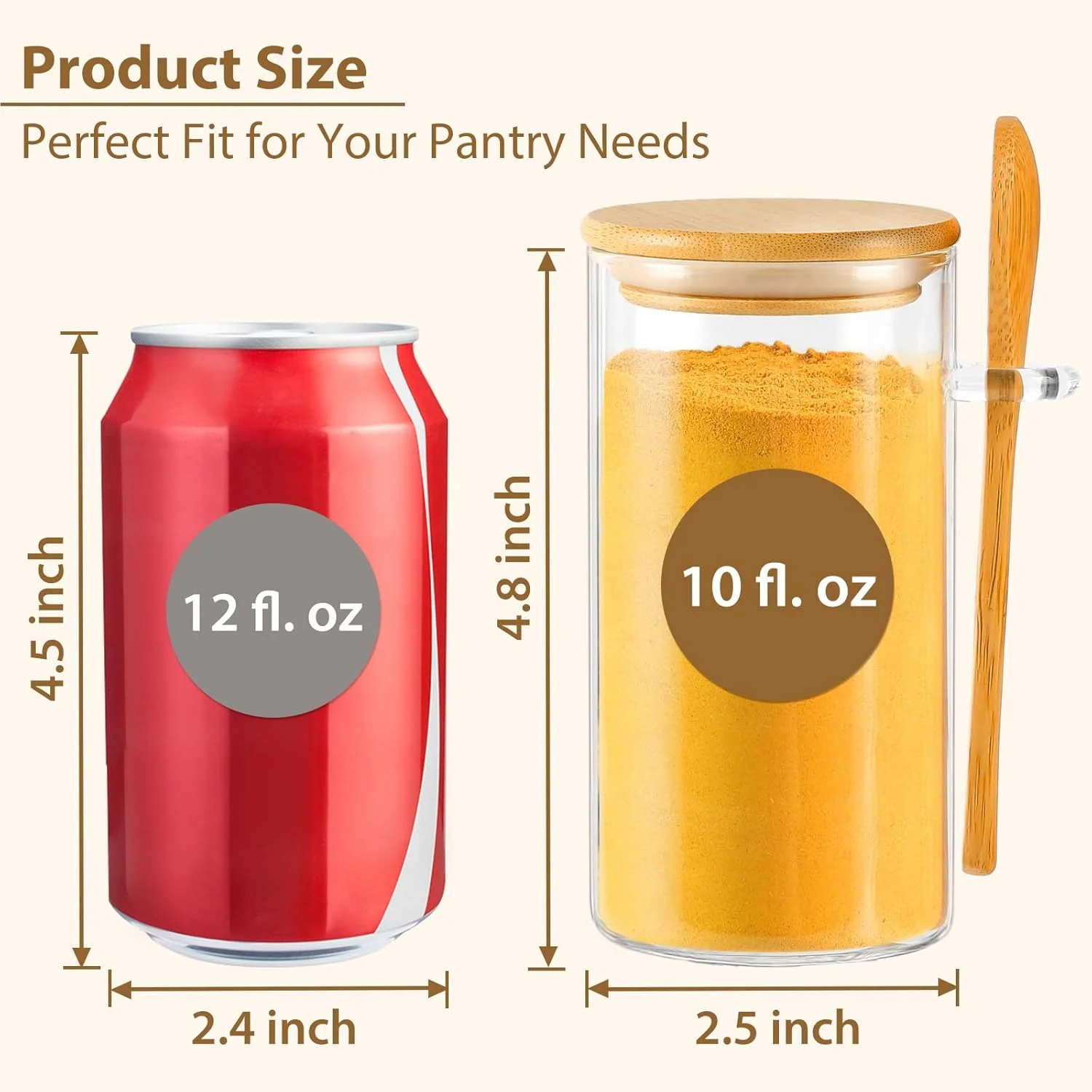 ست 12 عددی شیشه ادویه گرد TBWIND با درب و قاشق - ظروف کوچک ادویه درب دار با برچسب، شیشه های شفاف برای نگهداری ادویه جات، سازماندهی کابینت آشپزخانه