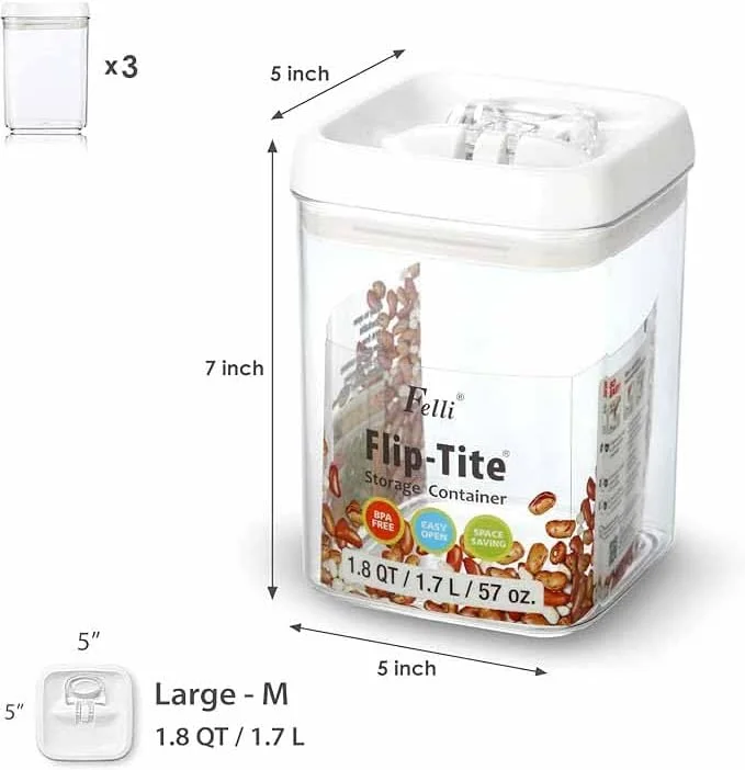 ظرف نگهداری مواد غذایی تزویق، 5 اینچ، بسیار بزرگ، درب قفل حلقه ای آسان بازشو و ضد هوا، شیشه های آکریلیک کنسرو، سازمان دهنده انبار آشپزخانه