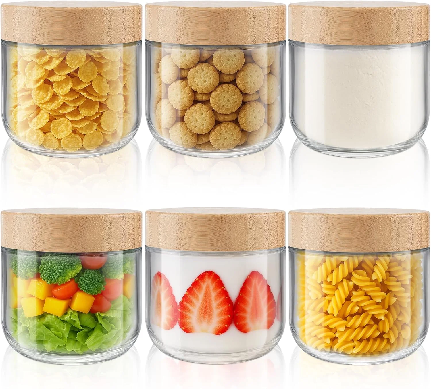 ظروف پودینگ چیا Tecohouse با درب، بسته 6 عددی ظروف 350 میلی لیتری جو دوسر با درب بامبو، ظروف شیشه ای میسون با درب های محکم برای سالاد، آماده سازی غذا، تنقلات، ادویه، شکر، ماست
