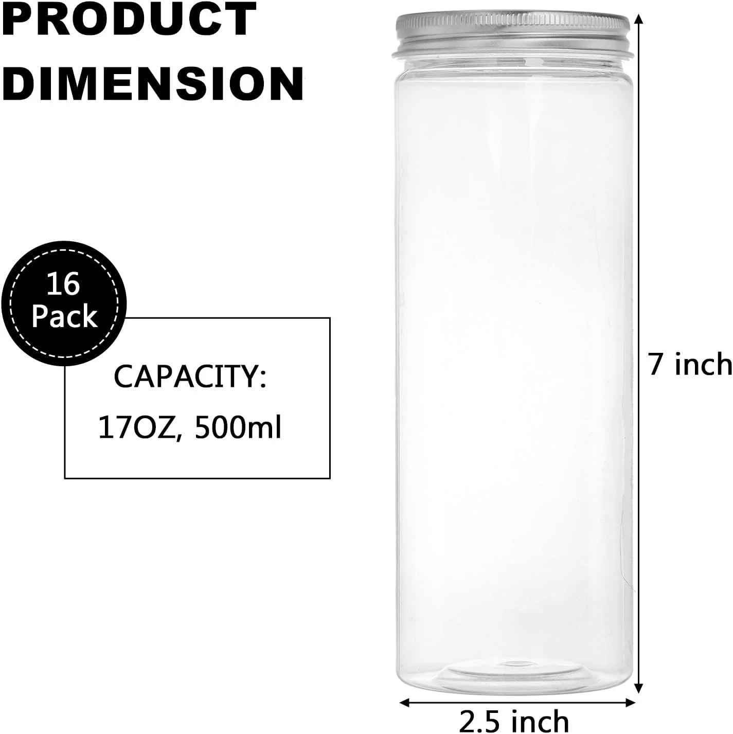 ظروف ادویه پلاستیکی تبری، بسته 16 عددی، بطری و ظروف درب دار 500 میلی لیتری استوانه ای شفاف برای نگهداری مواد غذایی و مصارف خانگی