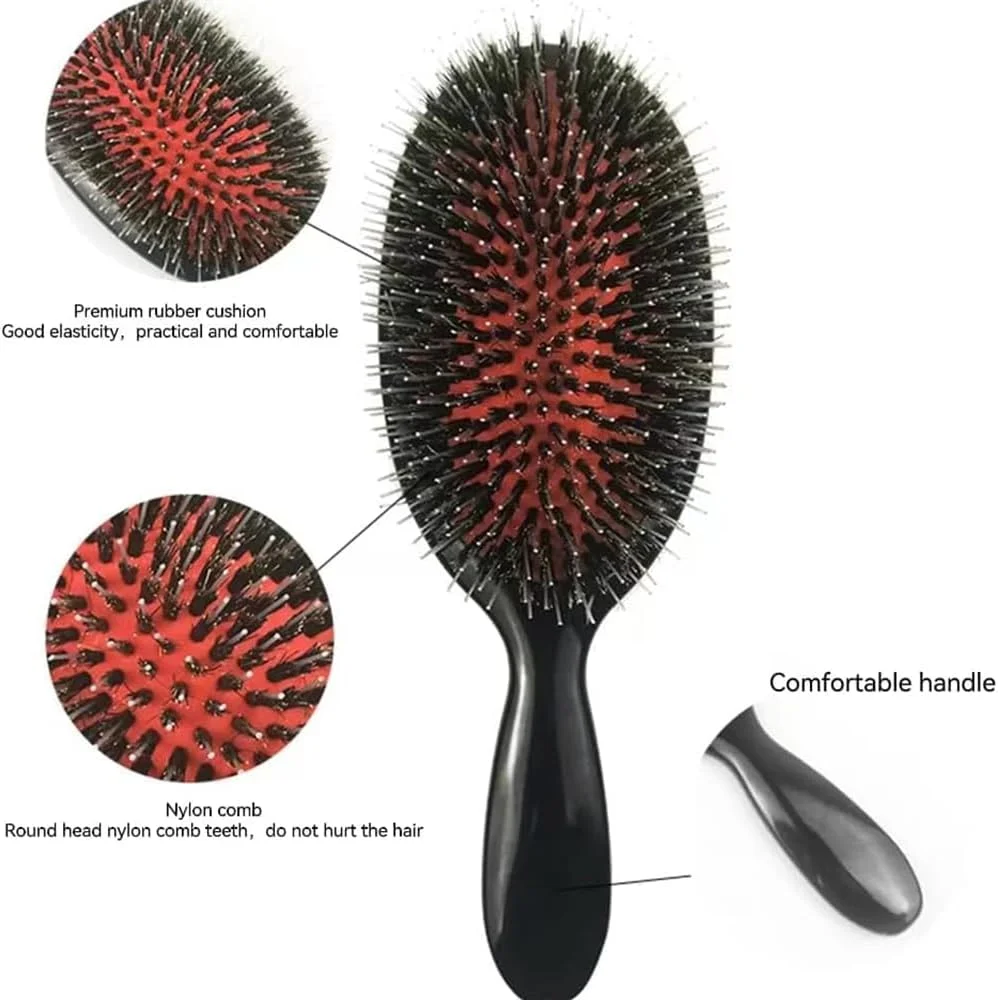 برس اکستنشن مو X spring، برس موی بزرگ با پین نایلونی نرم، برس باز کننده گره مو ماساژور بیضی شکل پوست سر، برس موی نایلونی برای باز کردن گره، رفع وز، پخش روغن، تحریک پوست سر (مشکی)