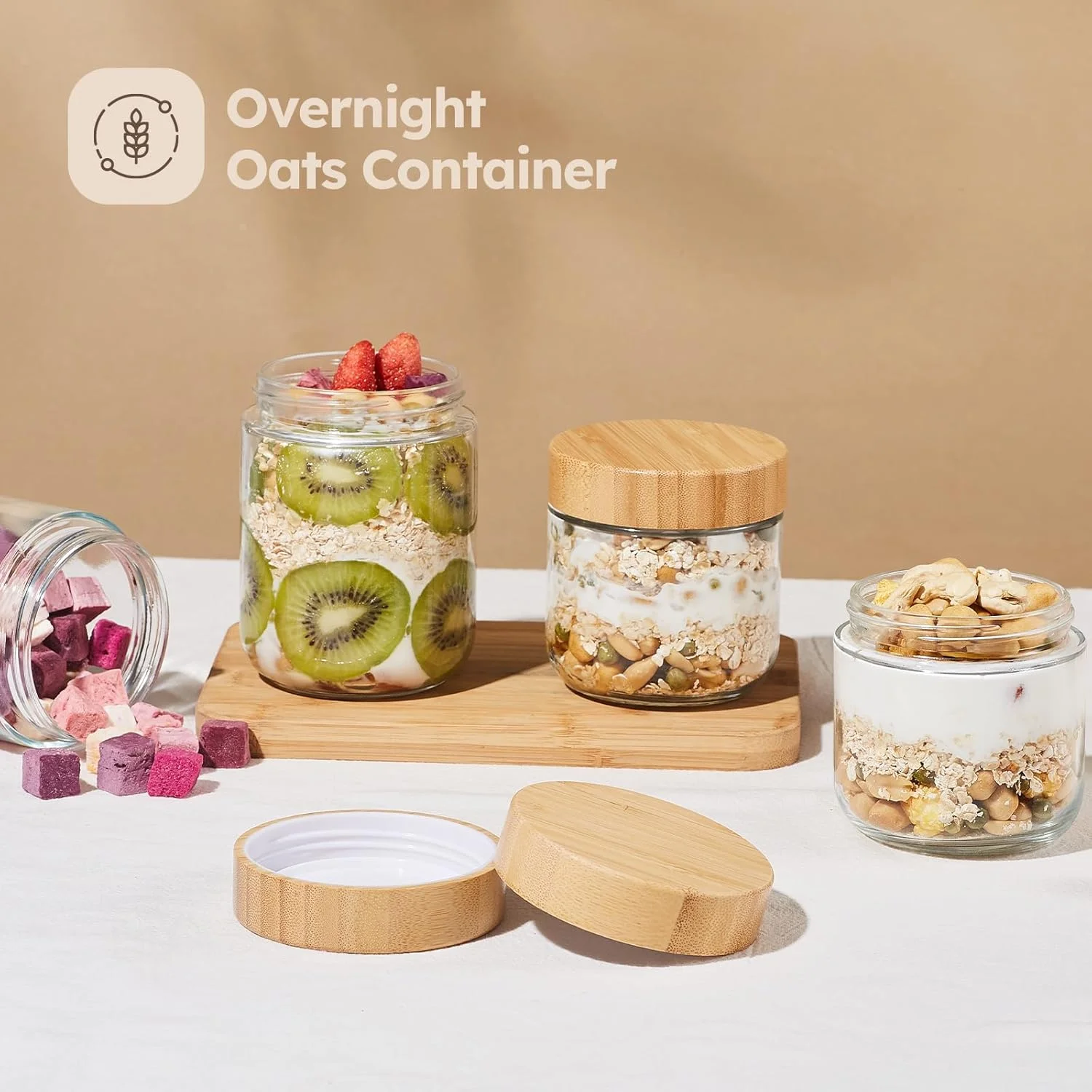ظروف پودینگ چیا Tecohouse با درب، بسته 6 عددی ظروف 350 میلی لیتری جو دوسر با درب بامبو، ظروف شیشه ای میسون با درب های محکم برای سالاد، آماده سازی غذا، تنقلات، ادویه، شکر، ماست