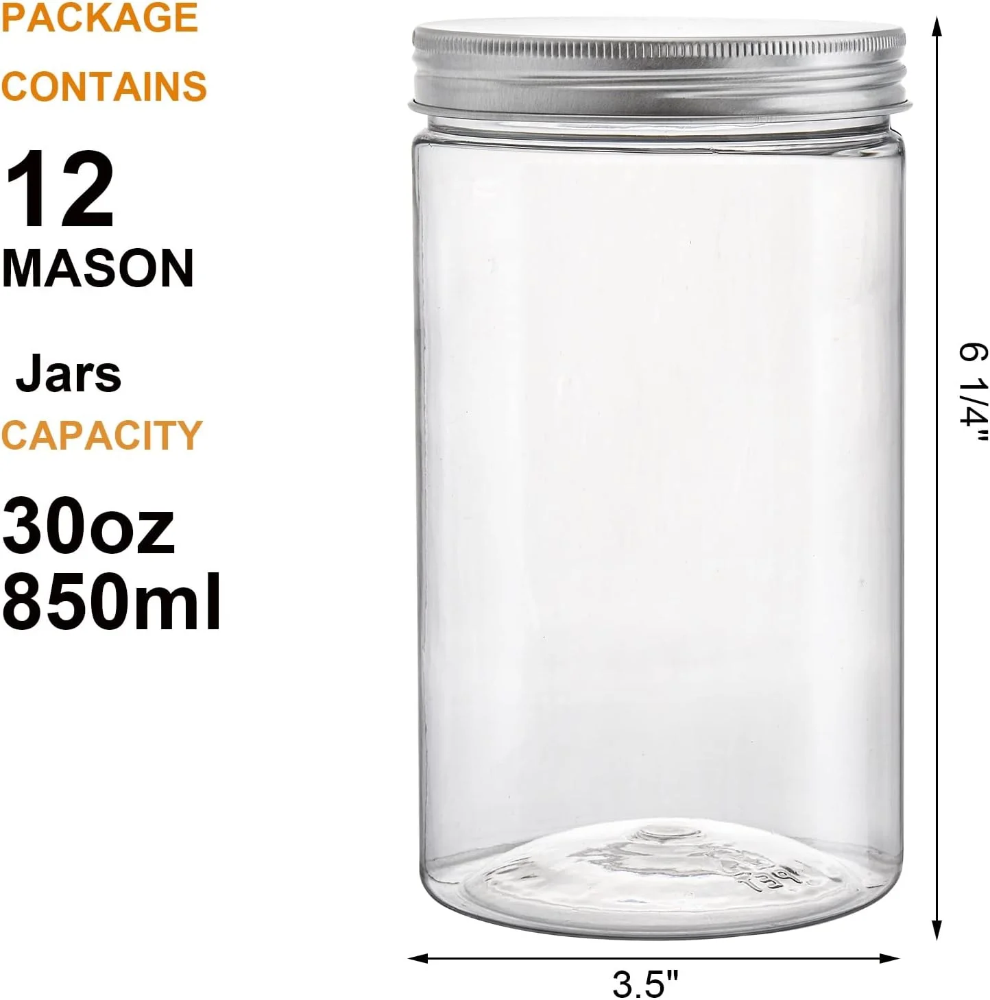 مجموعه 12 عددی بطری و ظروف پلاستیکی شفاف گرد Tebery با درب های نقره ای راه راه، استوانه های مستقیم 30 اونسی برای نگهداری مواد غذایی و لوازم منزل