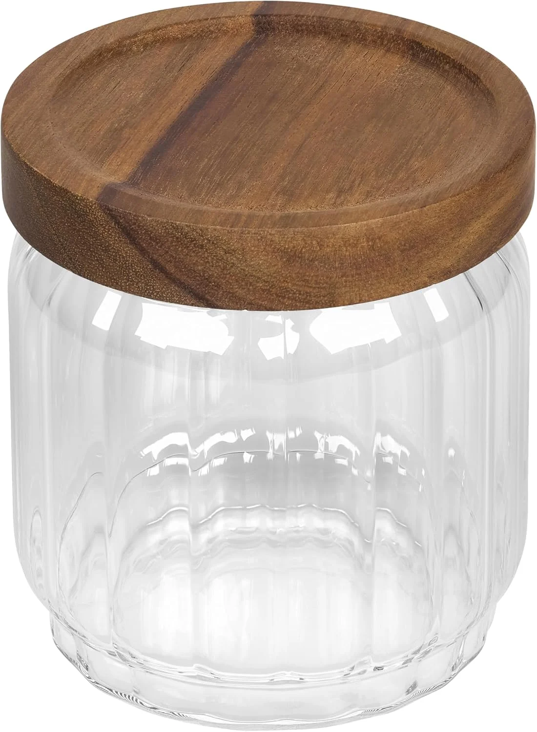 ظرف شیشه ای آجدار تالا با درب چوبی اقاقیا، ظروف آشپزخانه شیک و بدون هوا برای مواد خشک، چای، قهوه، شکر، پاستا و غیره، ظروف شیشه ای شفاف برای آشپزخانه های مدرن، 400 میلی لیتر