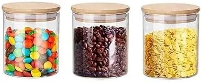 ظروف شیشه ای ذخیره سازی TAPIT با درب بامبو محکم - 150 میلی لیتر، 3 عدد - شفاف، استوانه ای، ظرف محکم - شیشه درجه مواد غذایی - برنج، تنقلات، ادویه جات