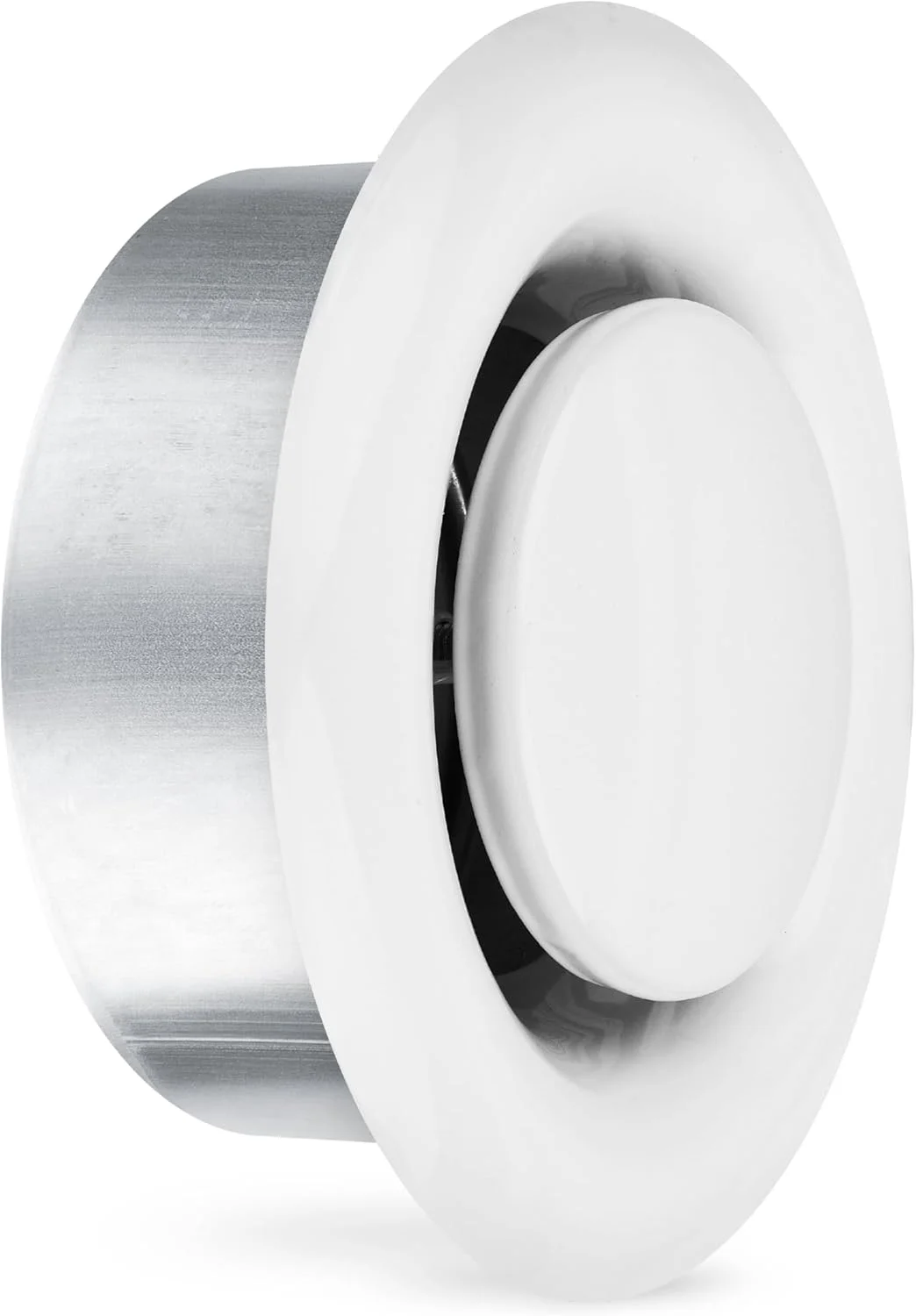 دریچه هوا کالیماایرو® TVSA سایز 4 اینچ، گرد، قابل تنظیم، فولادی، دریچه هواکش، دریچه خروجی هوا، مناسب برای حمام، دریچه کانال هوا، گریل، سفید RAL 9016، HVAC