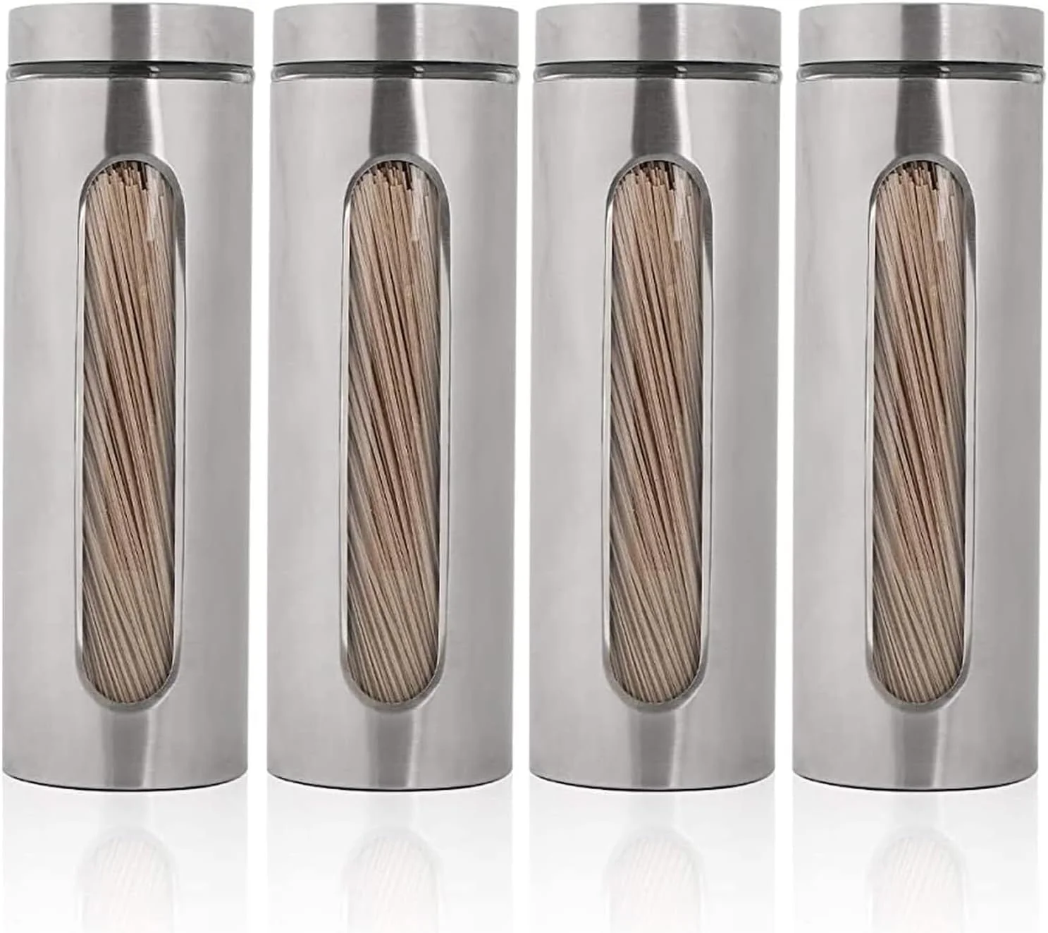 ست ظروف آشپزخانه TAPIT، ظروف استیل ضد زنگ و شیشه ای با پنجره، شیشه های سازماندهی آشپزخانه با درب های محکم برای آرد، کلوچه، ادویه جات، غلات (4 عدد، 1800 میلی لیتر * 4)