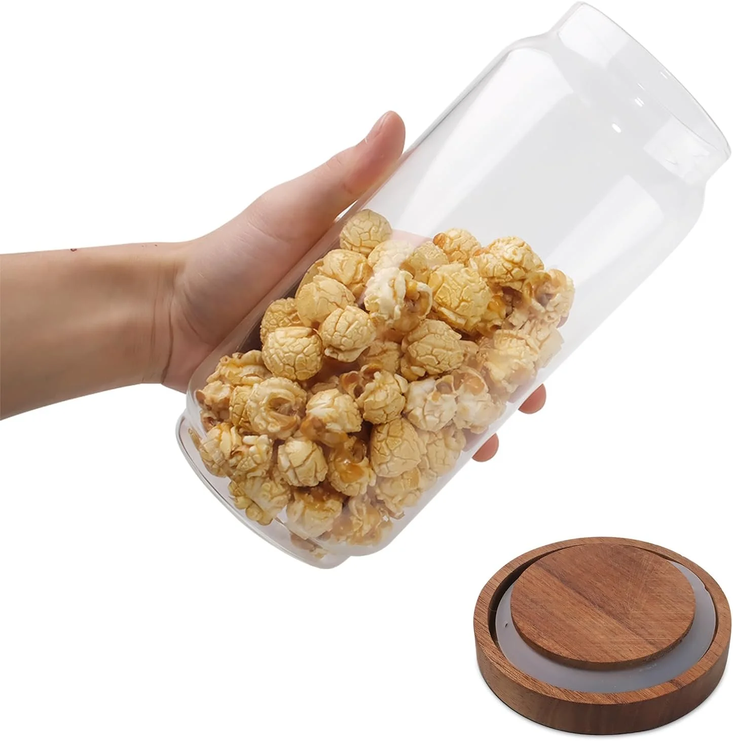 ست 3 عددی ظروف شیشه ای ذخیره سازی TANEMUDO، ظرفیت 950 میلی لیتر، ظروف شفاف حبوبات و مواد غذایی با درب چوبی آکاسیا و مهر و موم هوا برای نگهداری پاستا، اسپاگتی و قهوه در آشپزخانه