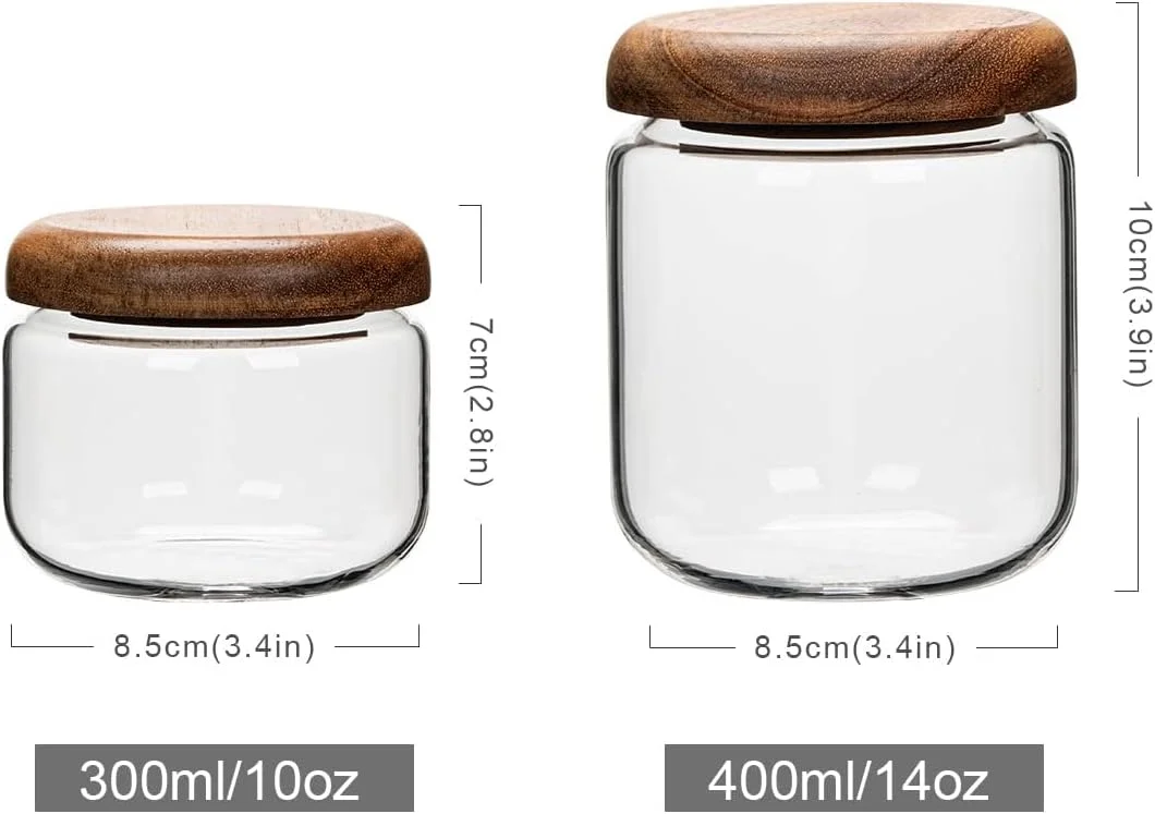 ظروف شیشه ای نگهداری مواد غذایی SWIUKPHE با درب چوبی - شیشه های کوچک قهوه - سازماندهی انبار برای جو دوسر شبانه، غلات، برنج، آبنبات 300 میلی لیتر