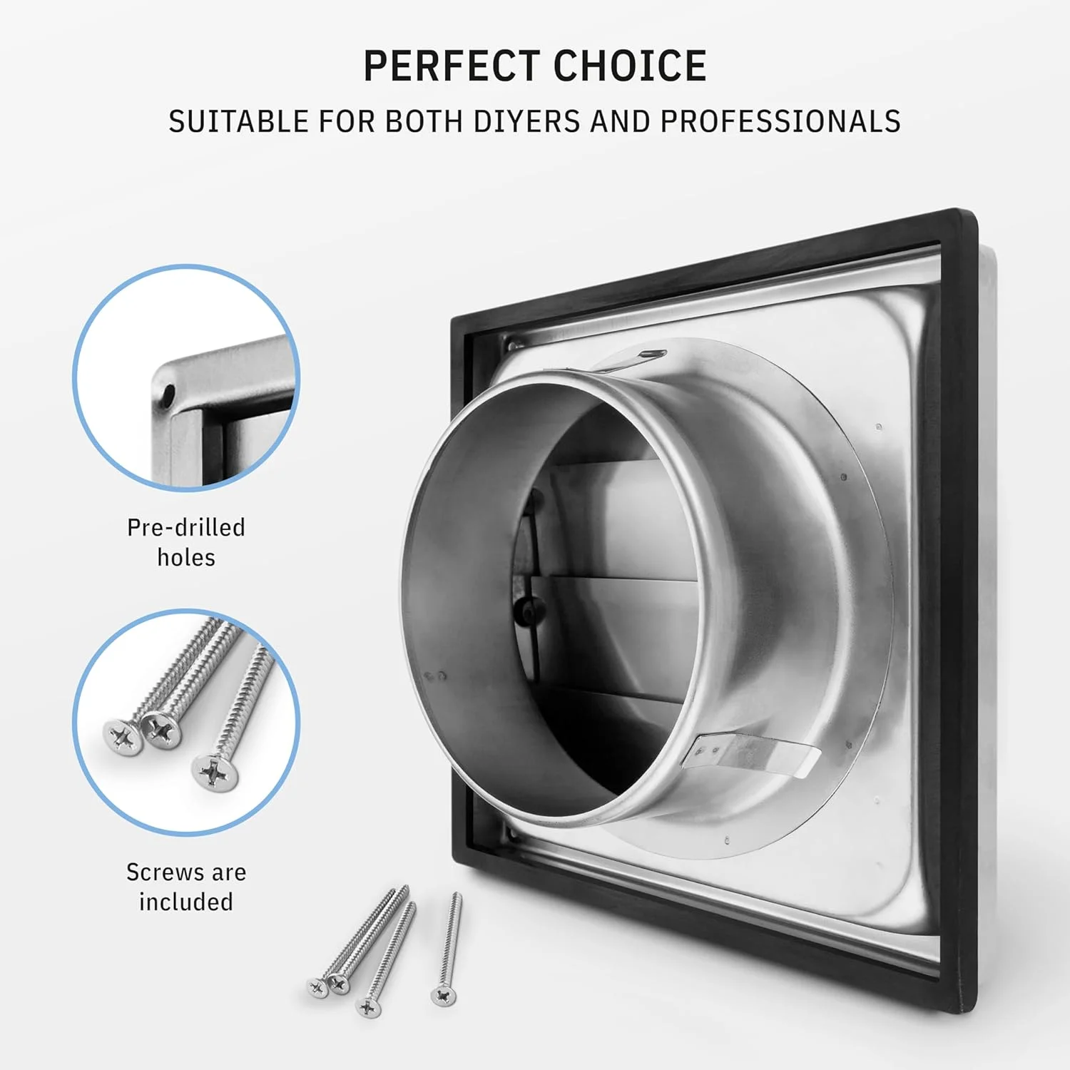 دریچه تهویه خشک کن کالیماایرو VKE سایز 6 اینچ - توری استیل ضد زنگ بیرونی با فلپ های متحرک - فقط مناسب برای کانال های فلزی برای سیستم های HVAC و خشک کن