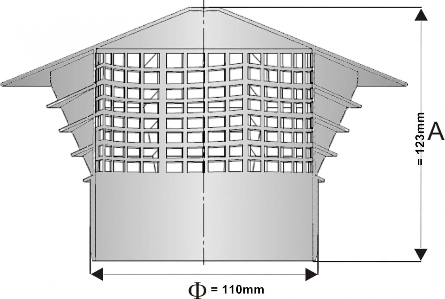 کلاهک تهویه کاپریکورن ۱۱۰ میلی متر - خاکستری - توری - پوشش - لوله هواکش - قفس محافظ - کلاهک باران ۴ اینچ