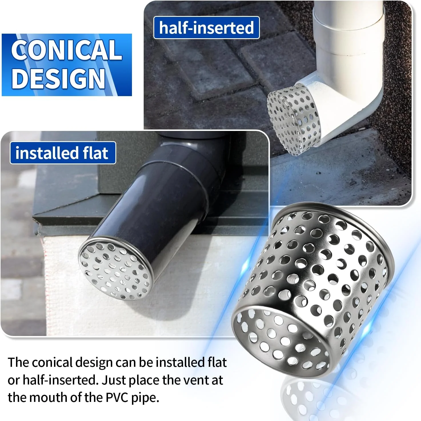 پوشش توری محافظ دریچه تهویه PVC Boltigen، فیلتر محافظ ناودان استیل ضد زنگ، صافی مخروطی پوشش لوله اگزوز، درپوش چند سوراخه برای دریچه سقف و کوره با قطر داخلی 2.5 تا 2.98 اینچ