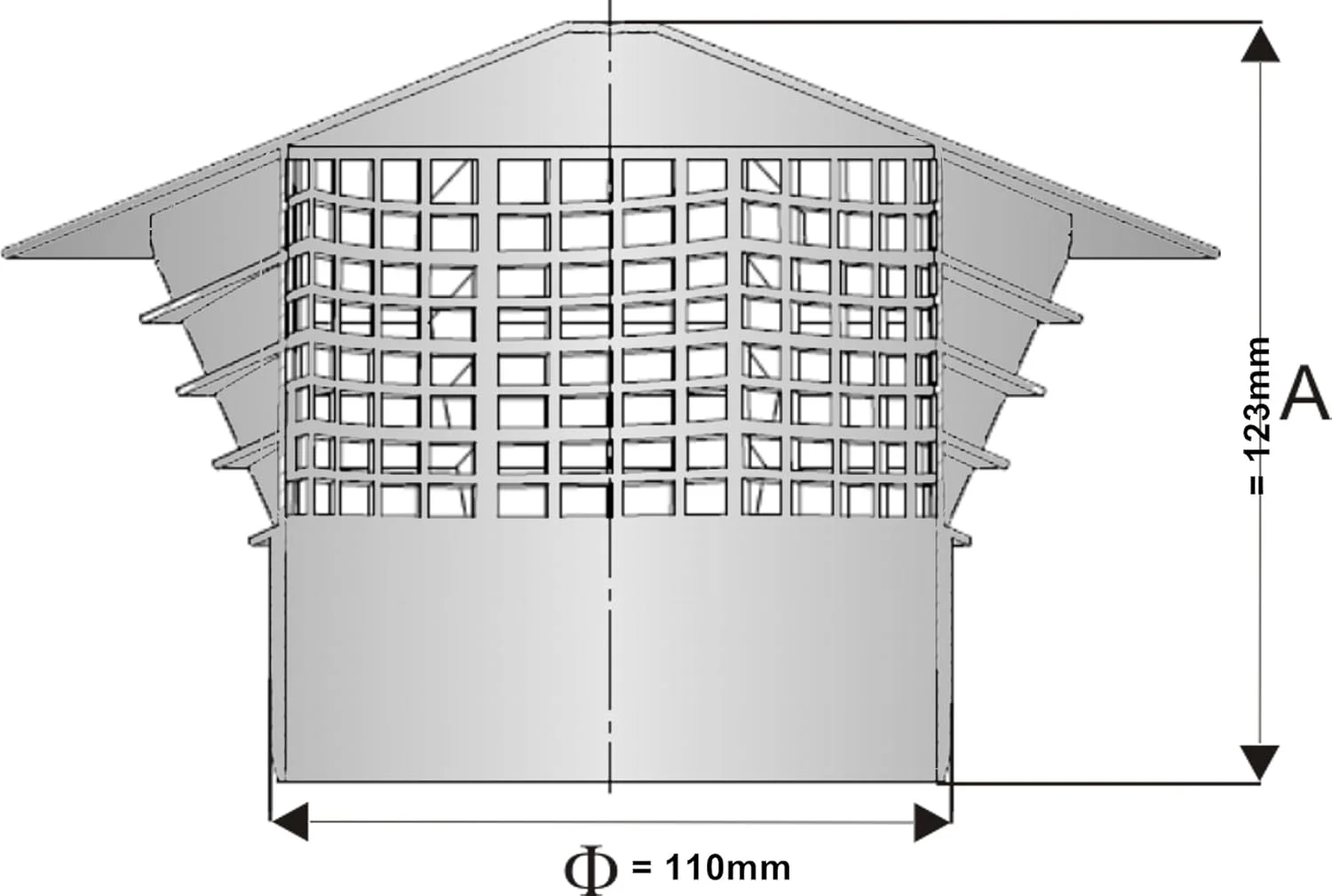 کلاهک تهویه کاپریکورن ۱۱۰ میلی متر - خاکستری - توری - پوشش - لوله هواکش - قفس محافظ - کلاهک باران ۴ اینچ