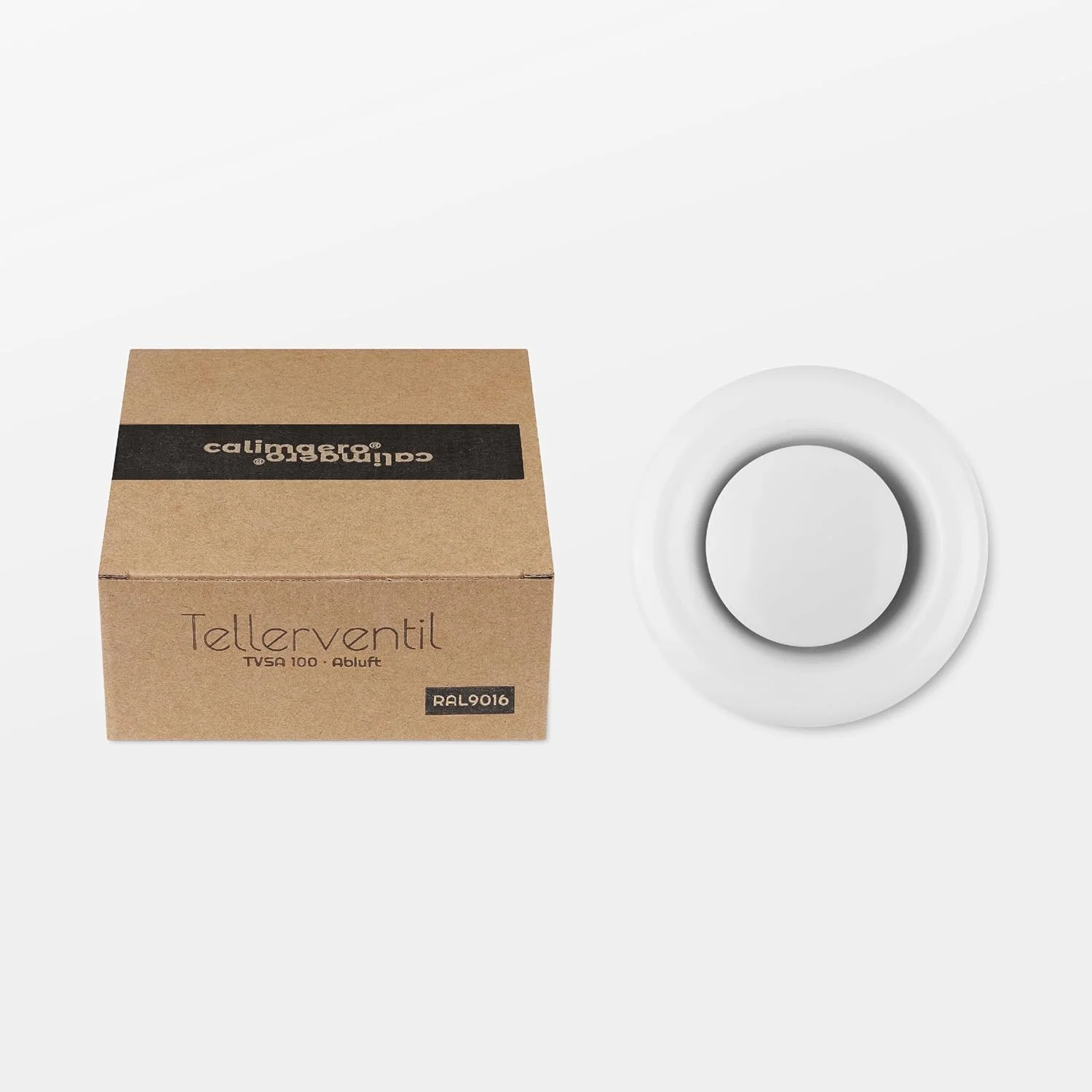دریچه هوا کالیماایرو® TVSA سایز 4 اینچ، گرد، قابل تنظیم، فولادی، دریچه هواکش، دریچه خروجی هوا، مناسب برای حمام، دریچه کانال هوا، گریل، سفید RAL 9016، HVAC