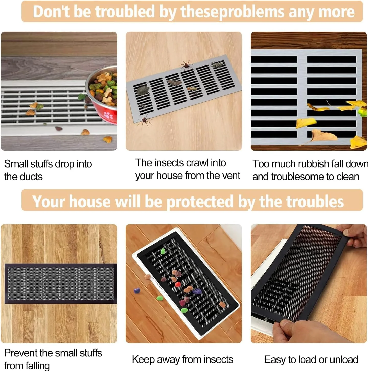 4Pack Floor Vent Covers Magnetic PVC Vent Mesh Cover, Strong Vent Covers, 4 x 10 Inch Air Vent Screen Cover, Floor Register Cover Vent Screen Trap for Wall Ceiling Floor Catch Debris Hair Filter