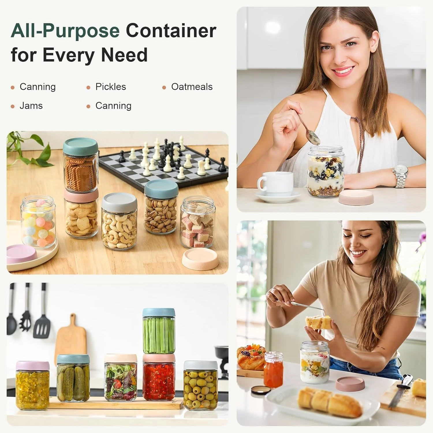 Strayelf 6 Pack Overnight Oats Jars,Storage Glass Jar,Wide Mouth Mason Jars, for Yogurt, Snacks, And Spices,with Airtight Lids,500ml Reusable, BPA-Free Containers for Kitchen Pantry Organization Strayelf 6 Pack Overnight Oats Jars,Storage Glass Jar,Wide Mouth Mason Jars, for Yogurt, Snacks, And Spices,with Airtight Lids,500ml Reusable, BPA-Free Containers for Kitchen Pantry Organization